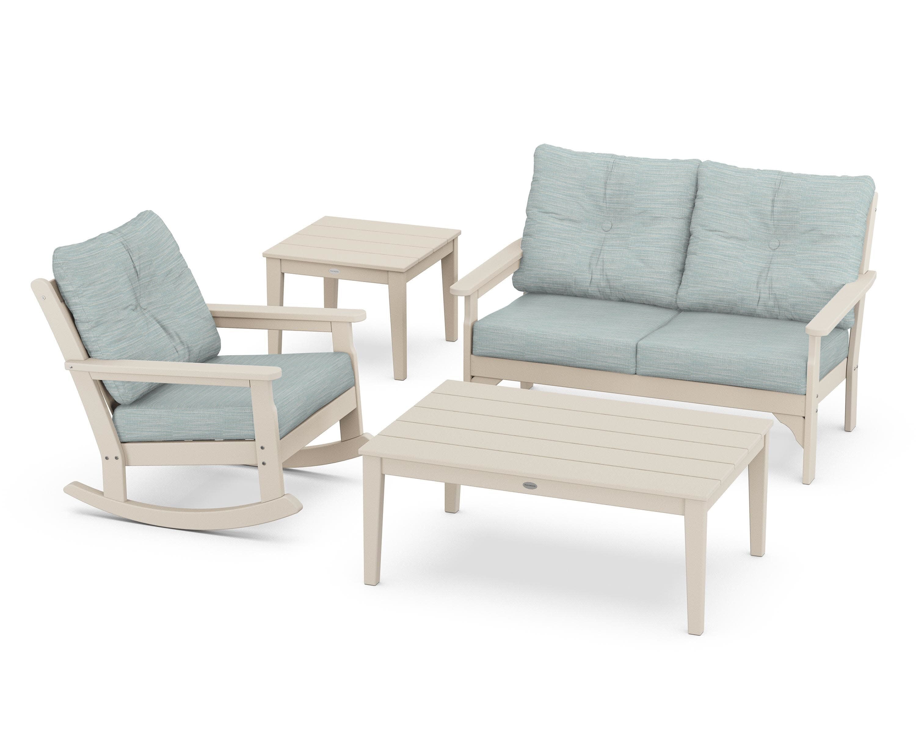 Vineyard 4-Piece Deep Seating Rocker Set in Sand / Soothe Mist