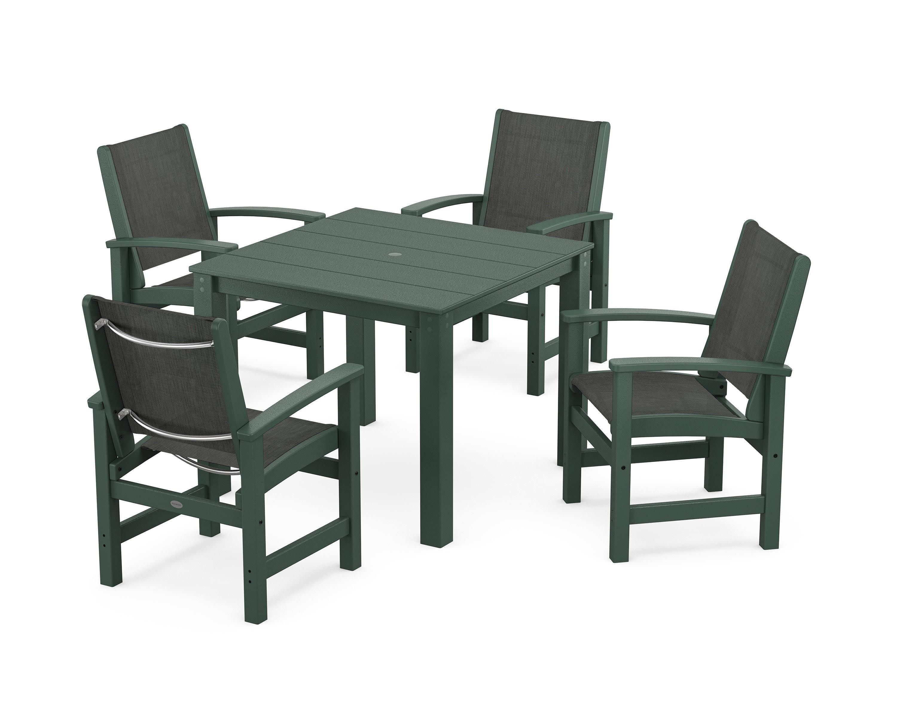 Coastal 5-Piece Parsons Dining Set in Green / Ember Sling