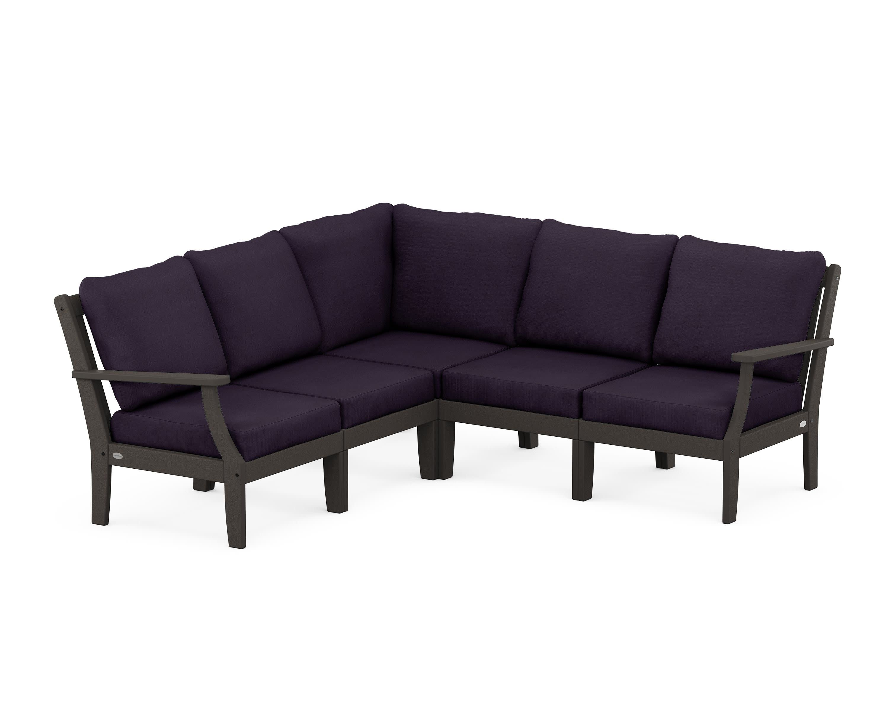 Braxton Modular 5-Piece Deep Seating Set in Vintage Coffee / Navy Linen