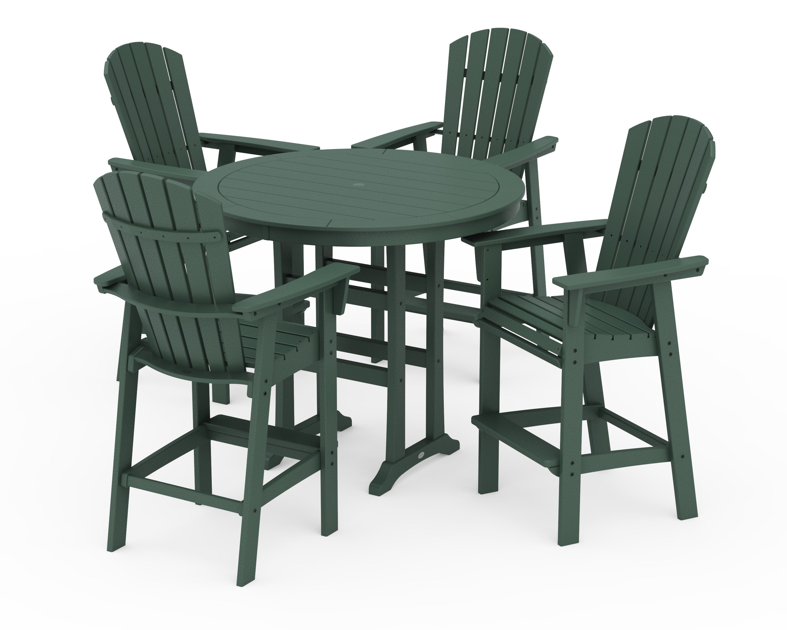 Nautical Curveback Adirondack 5-Piece Round Trestle Bar Set in Green