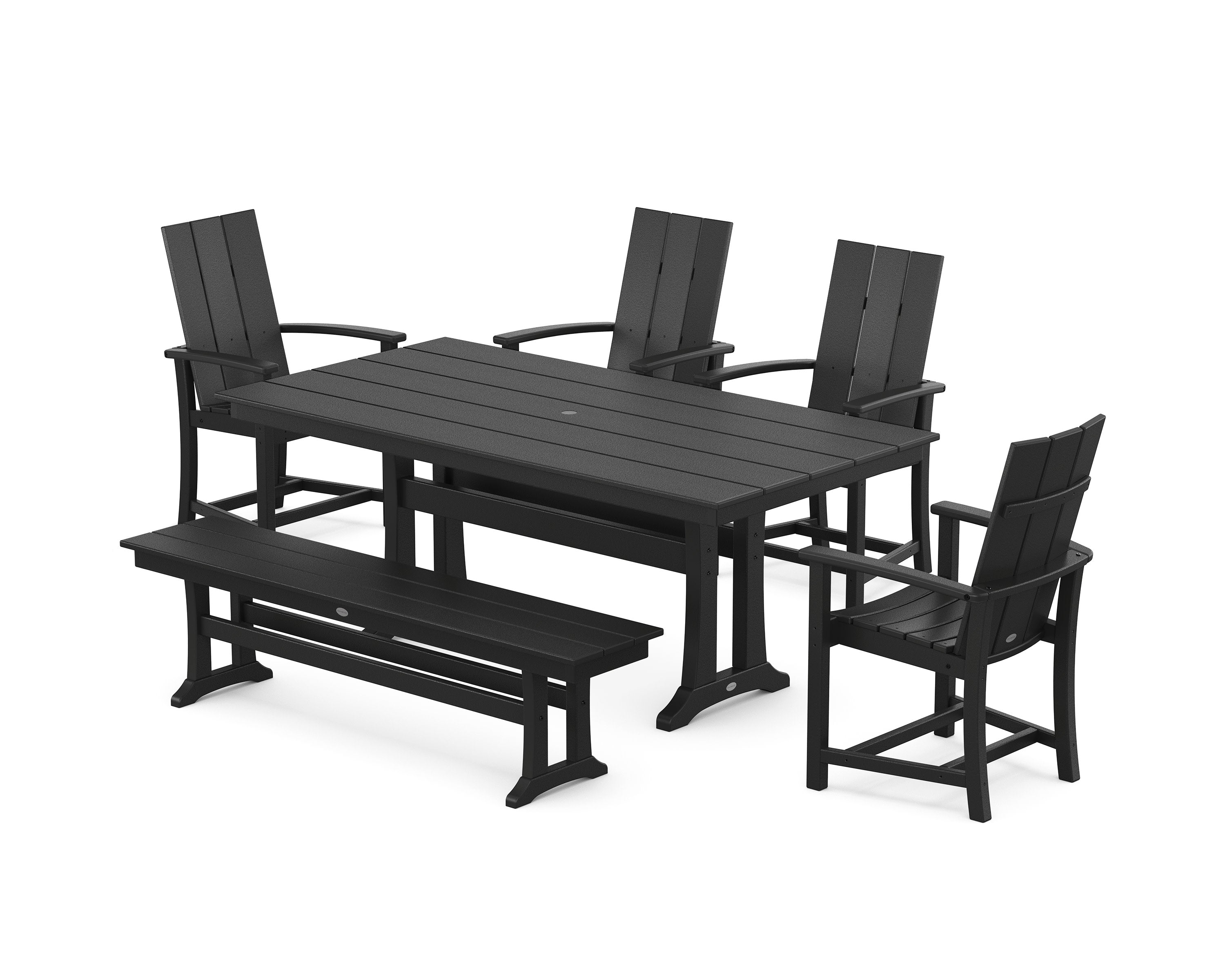 Modern Adirondack 6-Piece Farmhouse Dining Set with Trestle Legs Bench in Black