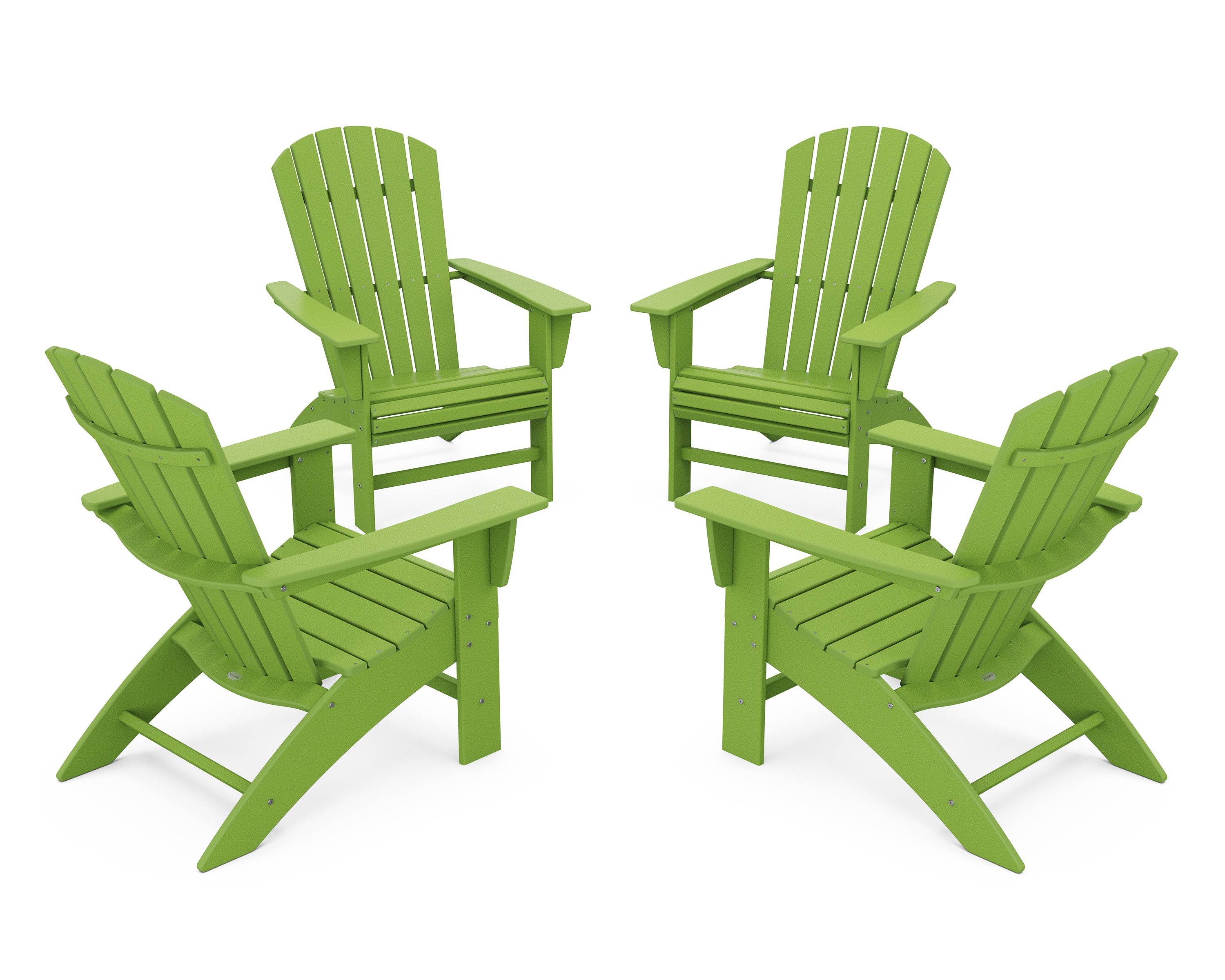 4-Piece Nautical Curveback Adirondack Chair Conversation Set in Lime