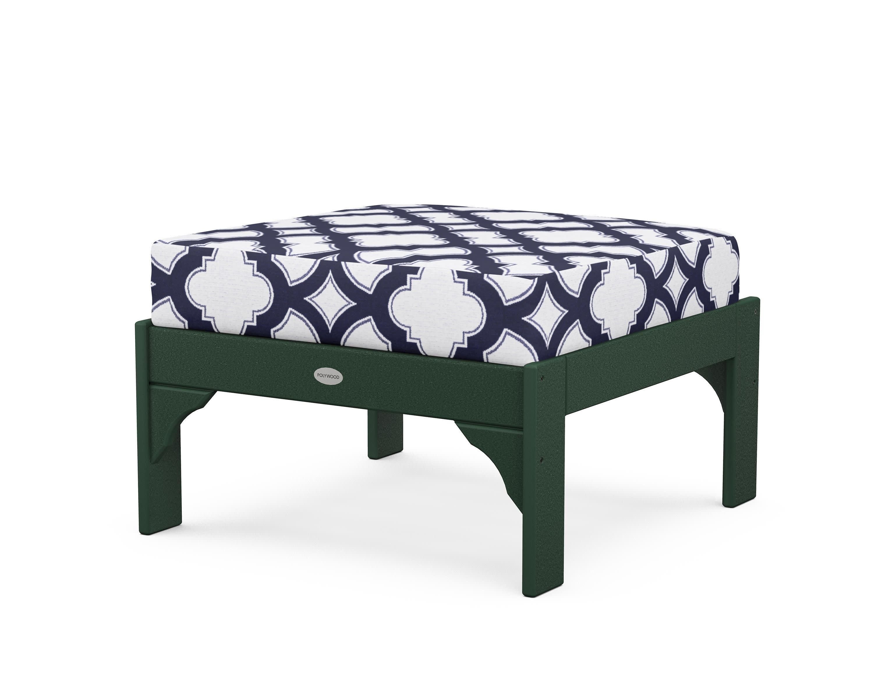 Vineyard Deep Seating Ottoman in Green / Trellis Navy