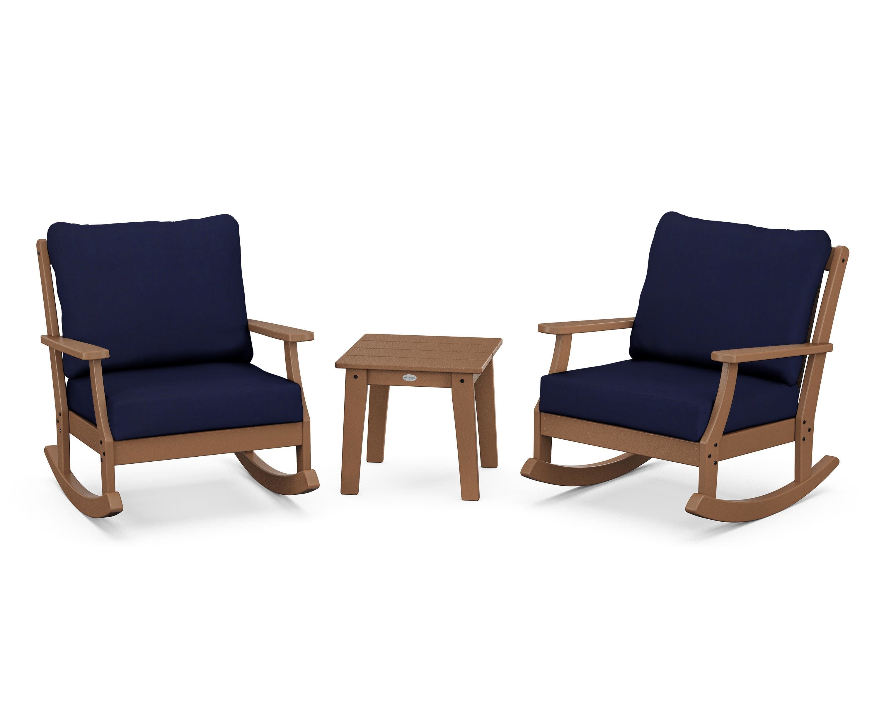 Braxton 3-Piece Deep Seating Rocker Set in Teak / Navy