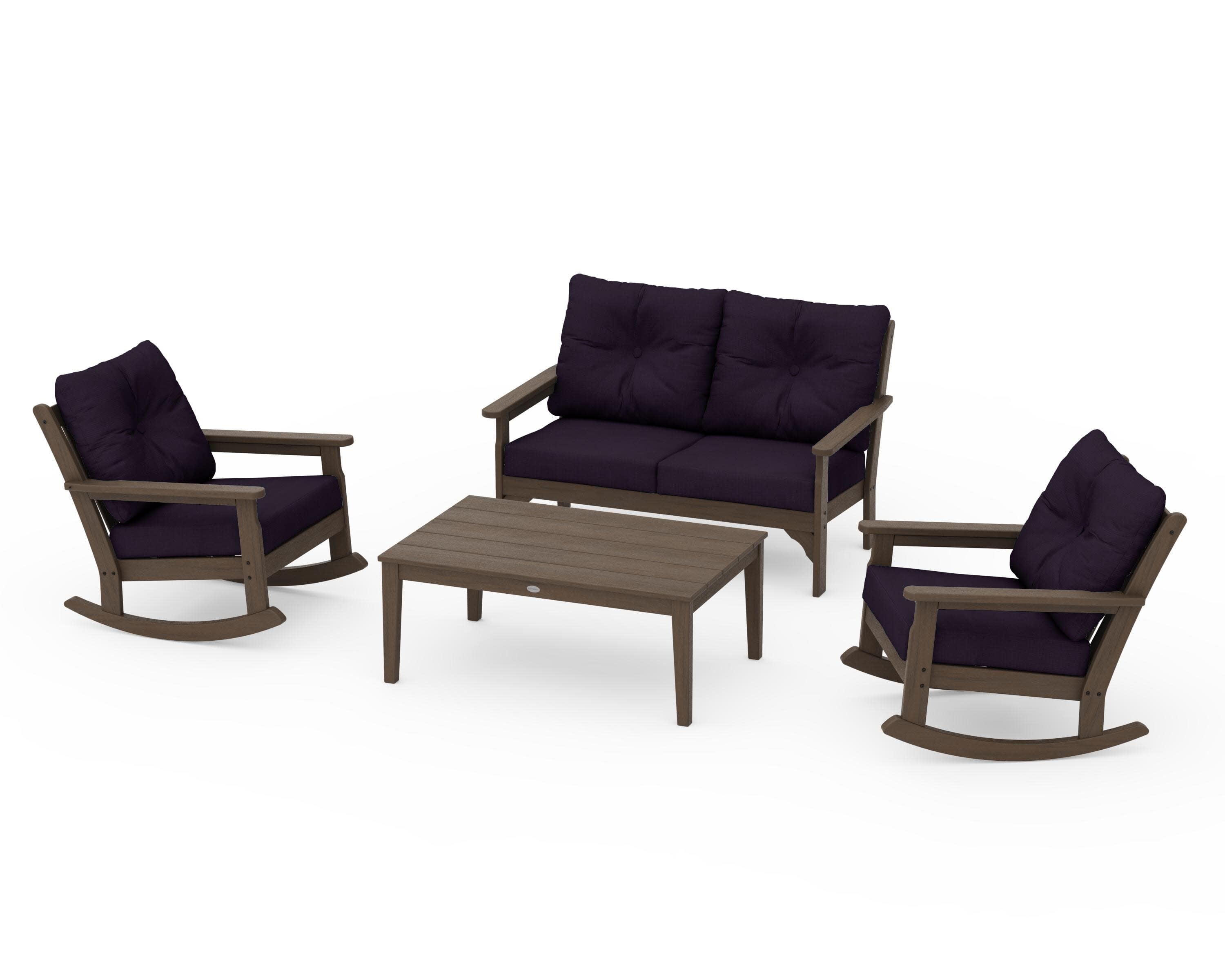 Vineyard 4-Piece Deep Seating Rocking Chair Set in Kona / Navy Linen