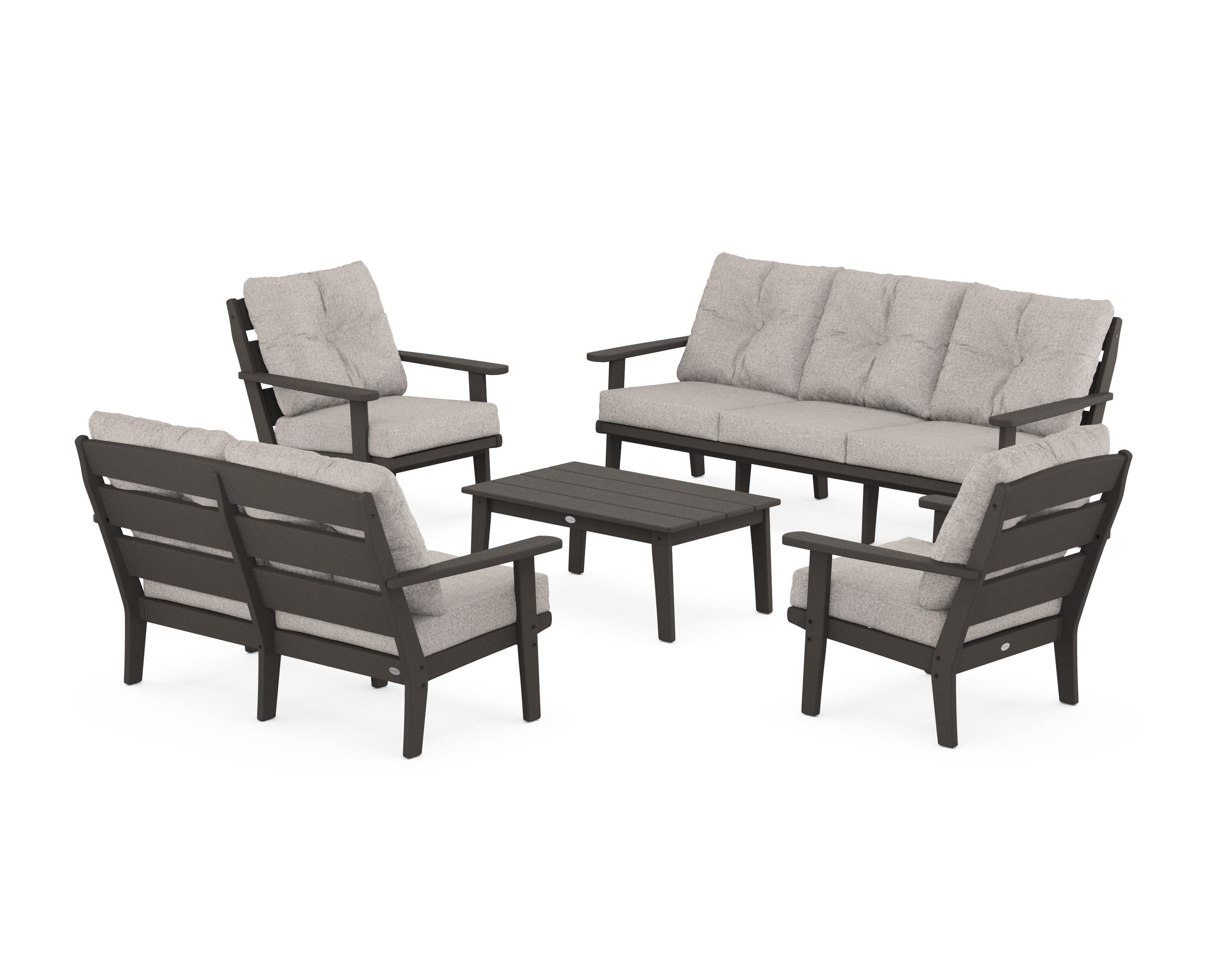 Lakeside 5-Piece Lounge Sofa Set in Vintage Coffee / Weathered Tweed