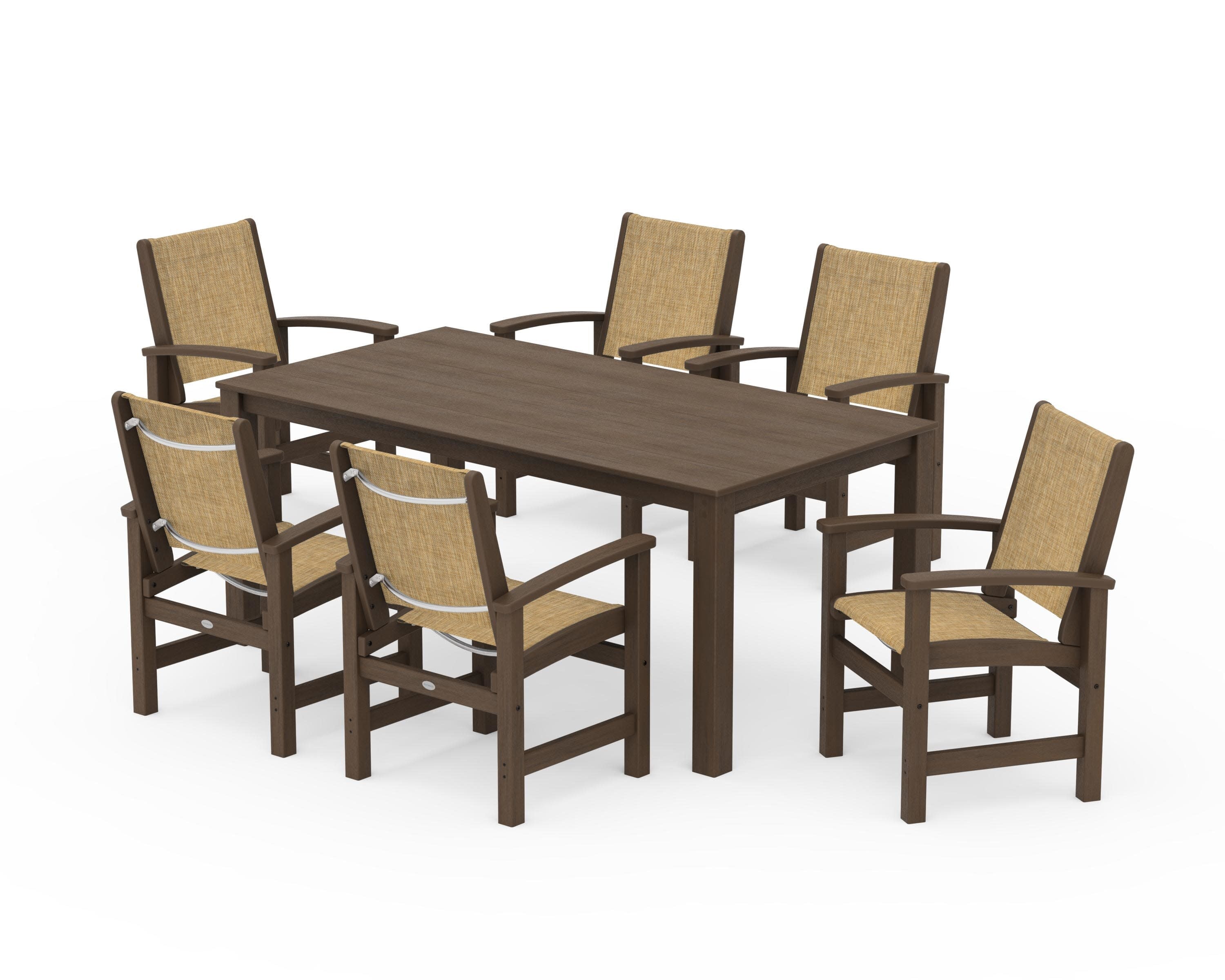 Coastal 7-Piece Parsons Dining Set in Kona / Burlap Sling