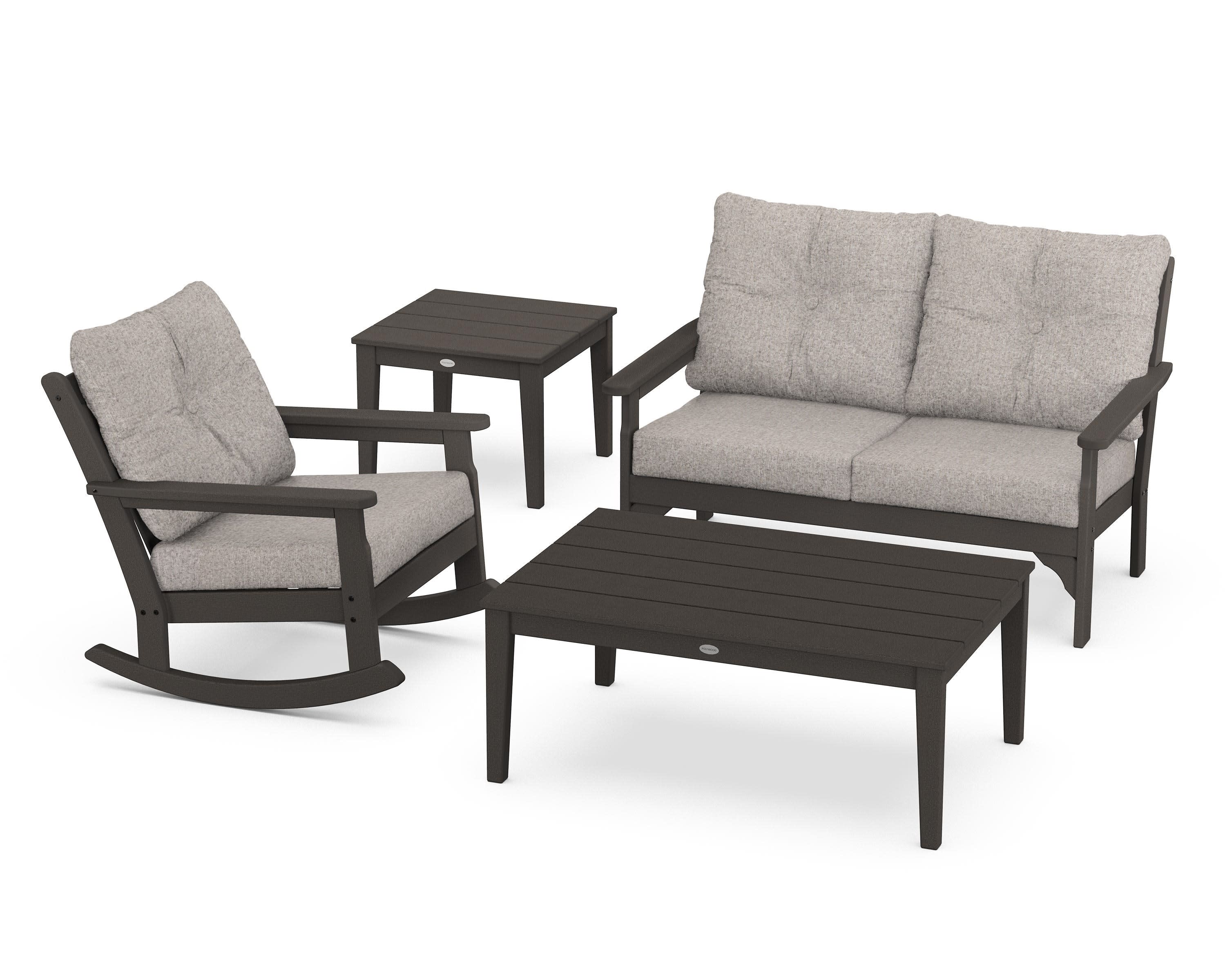 Vineyard 4-Piece Deep Seating Rocker Set in Vintage Coffee / Weathered Tweed