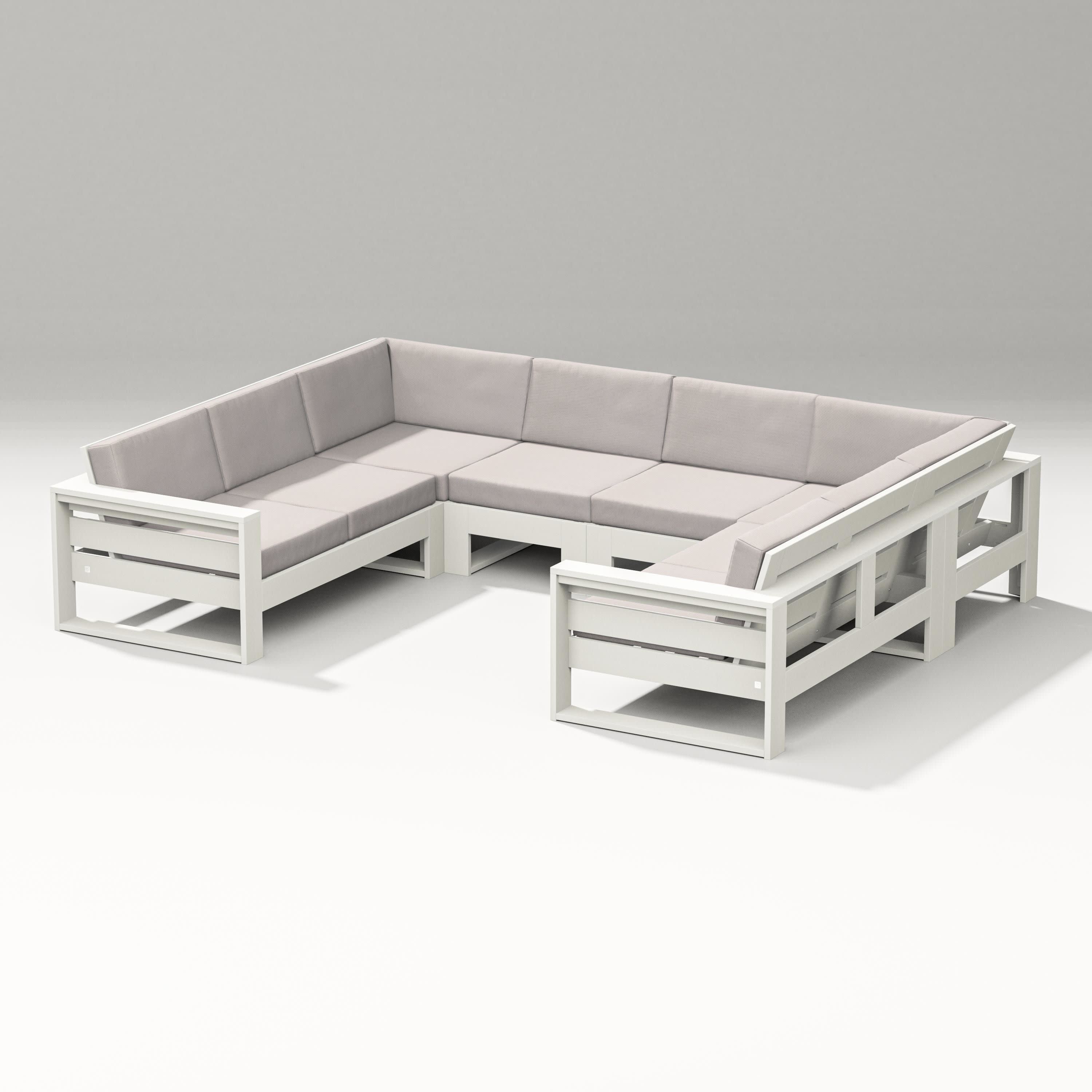 Latitude U-Shaped Sectional in Vintage White / Dune Burlap