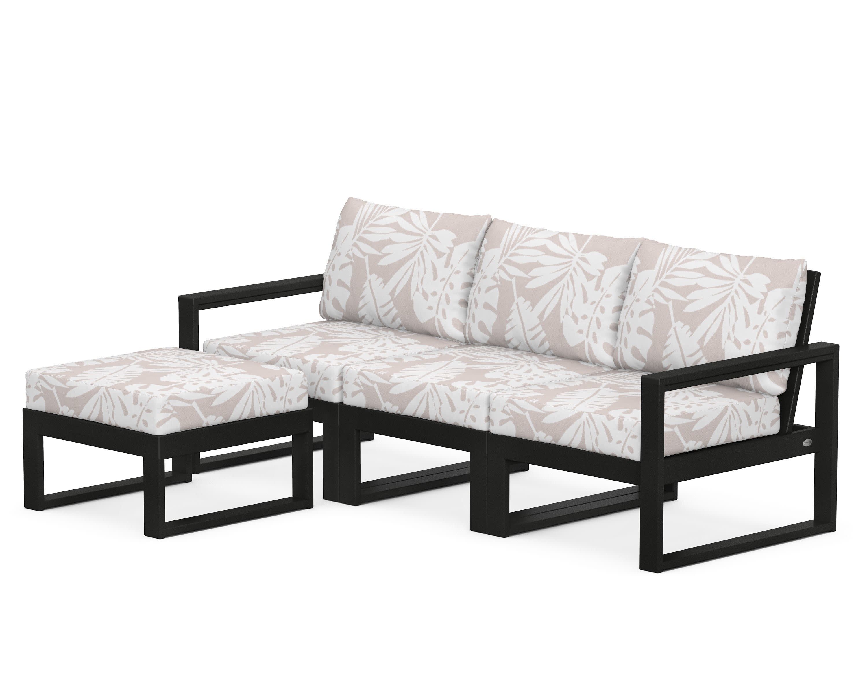 EDGE 4-Piece Modular Deep Seating Set with Ottoman in Black / Leaf Dune Burlap