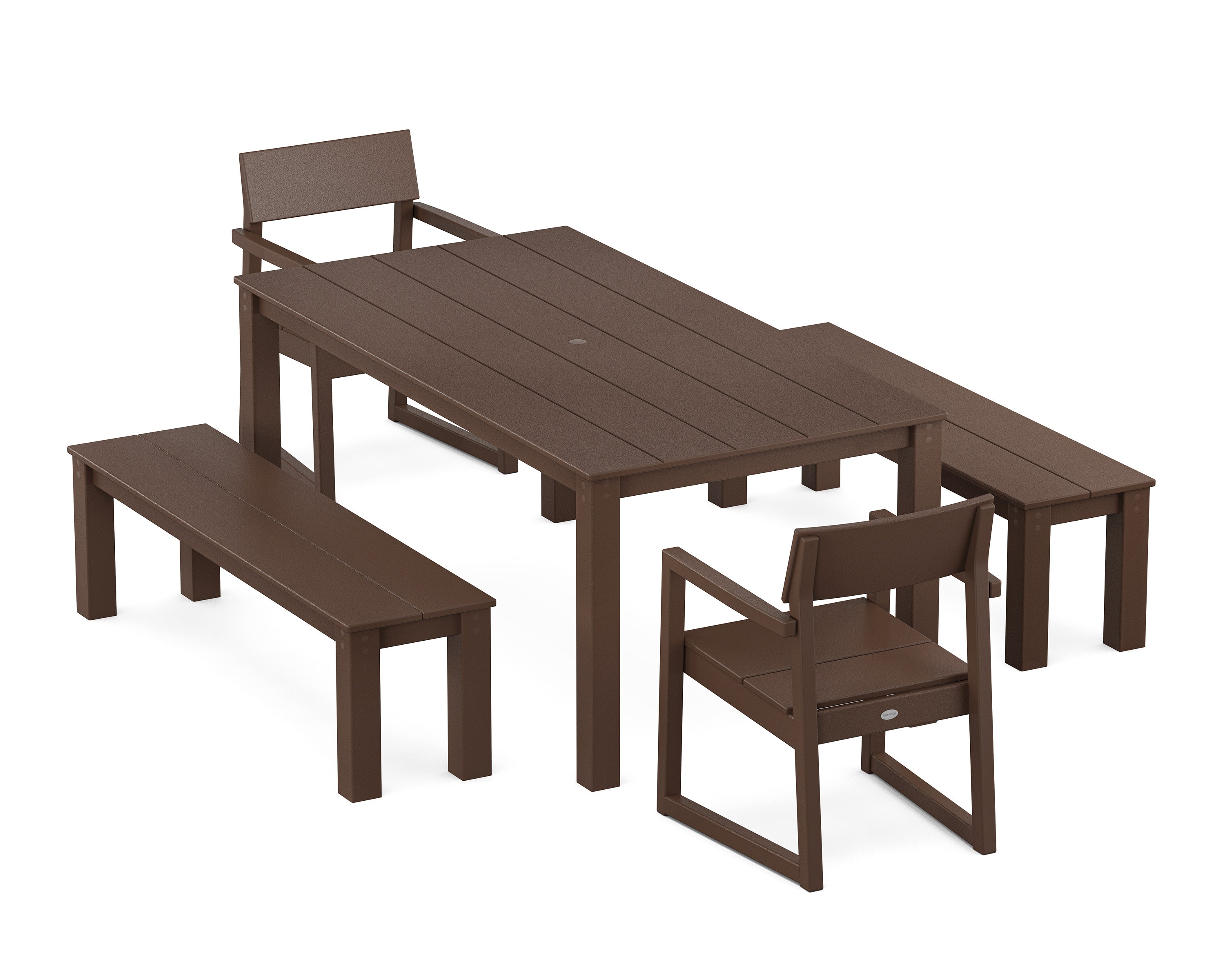 EDGE 5-Piece Parsons Dining Set with Benches in Mahogany