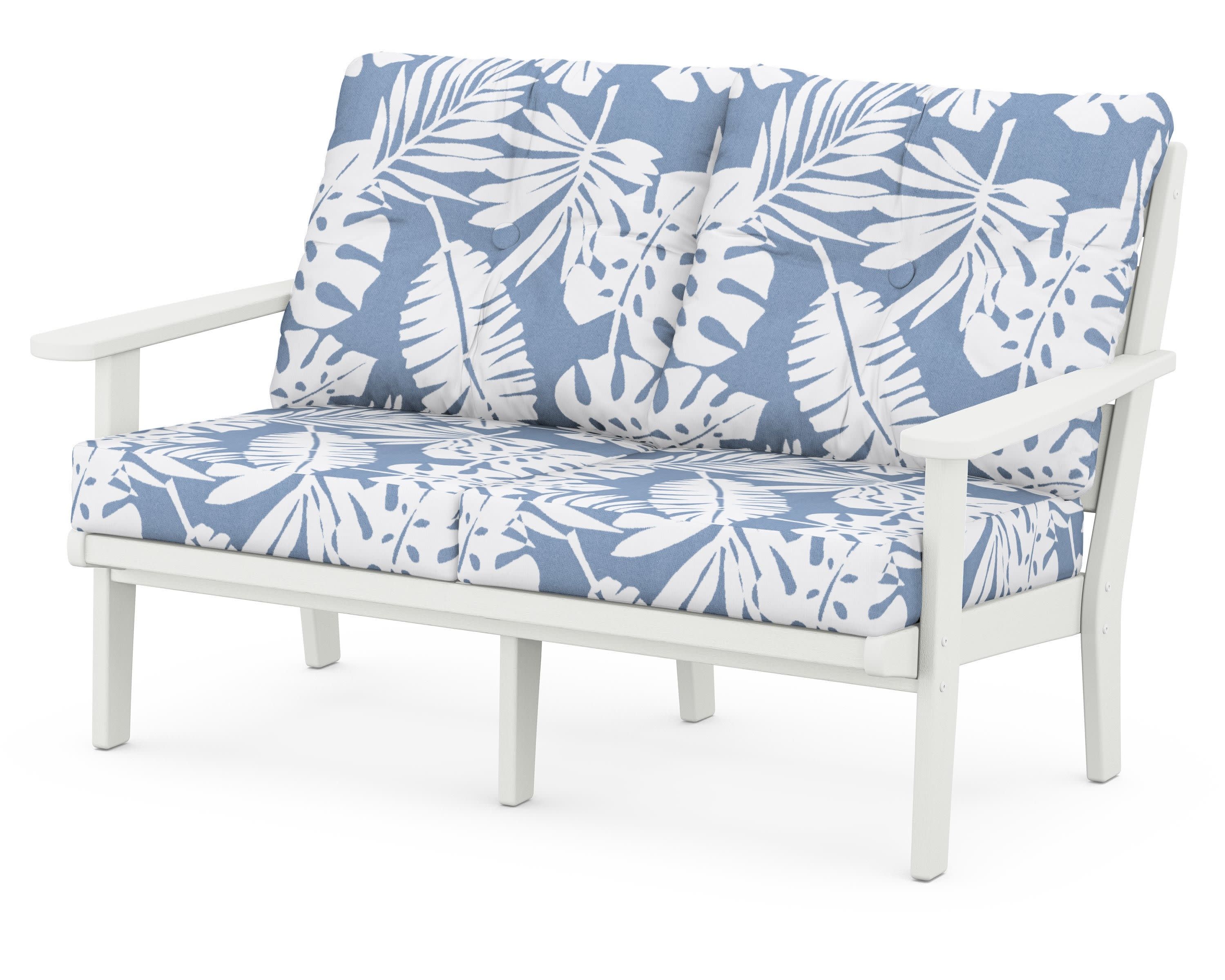 Lakeside Deep Seating Loveseat in Vintage White / Leaf Sky Blue