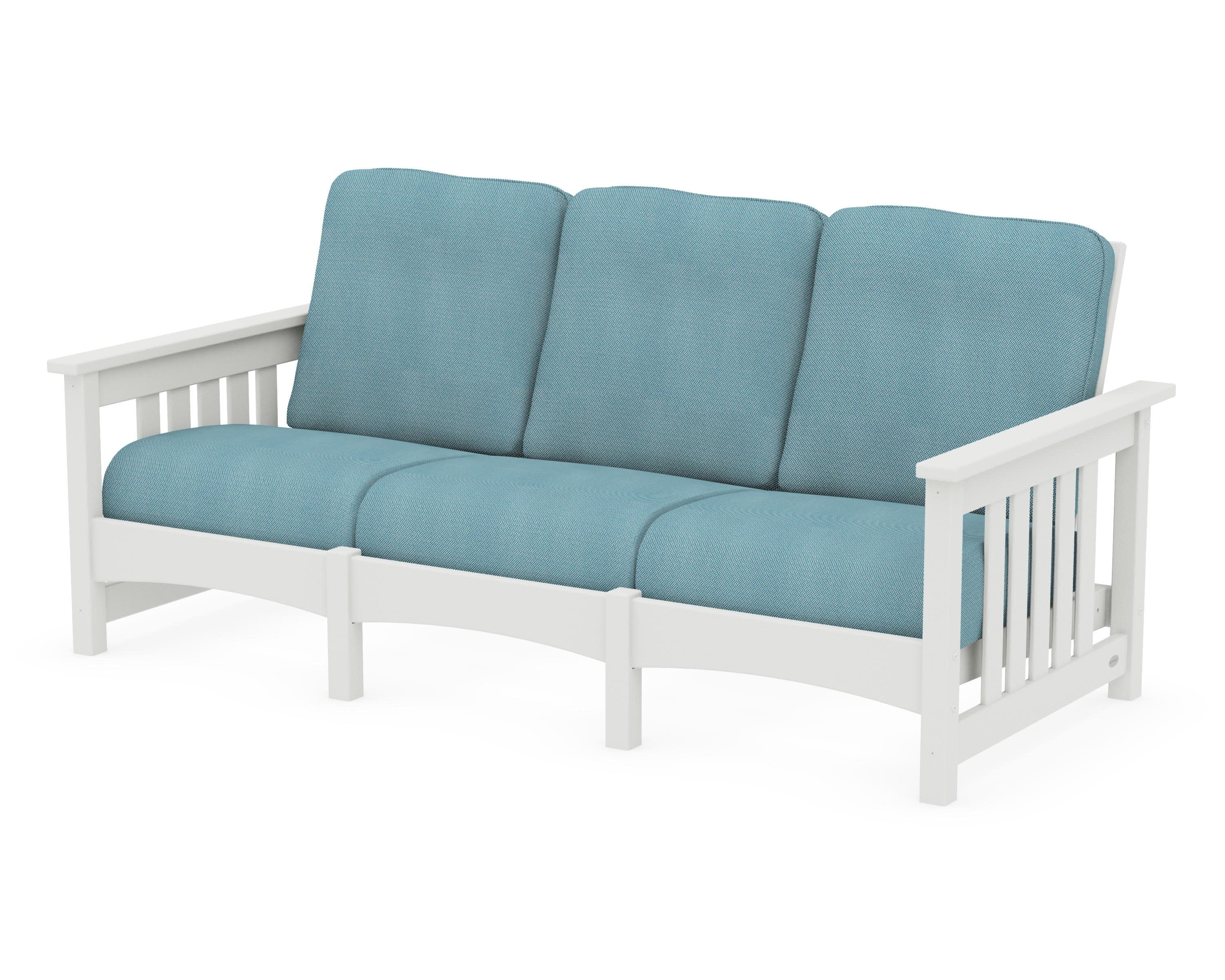 Club Mission Sofa in Vintage White / Lattice Sky Blue