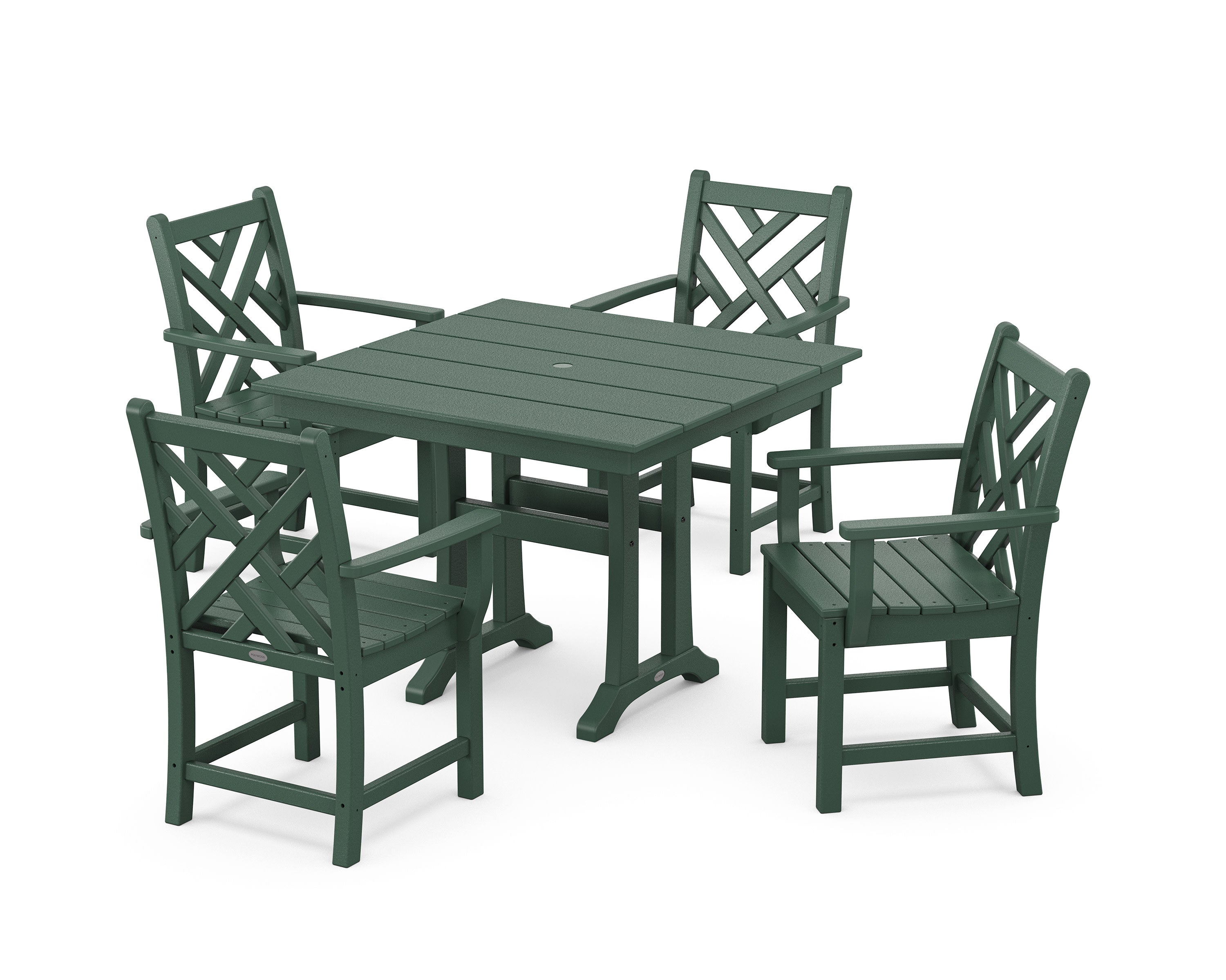 Chippendale 5-Piece Farmhouse Trestle Arm Chair Dining Set in Green