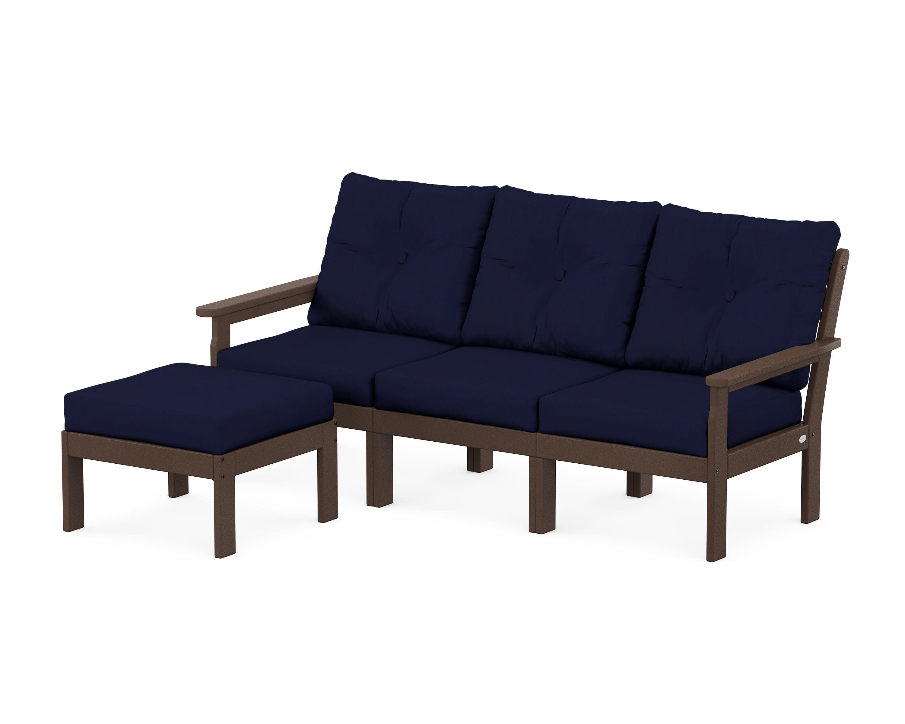 Vineyard 4-Piece Sectional with Ottoman in Mahogany / Navy
