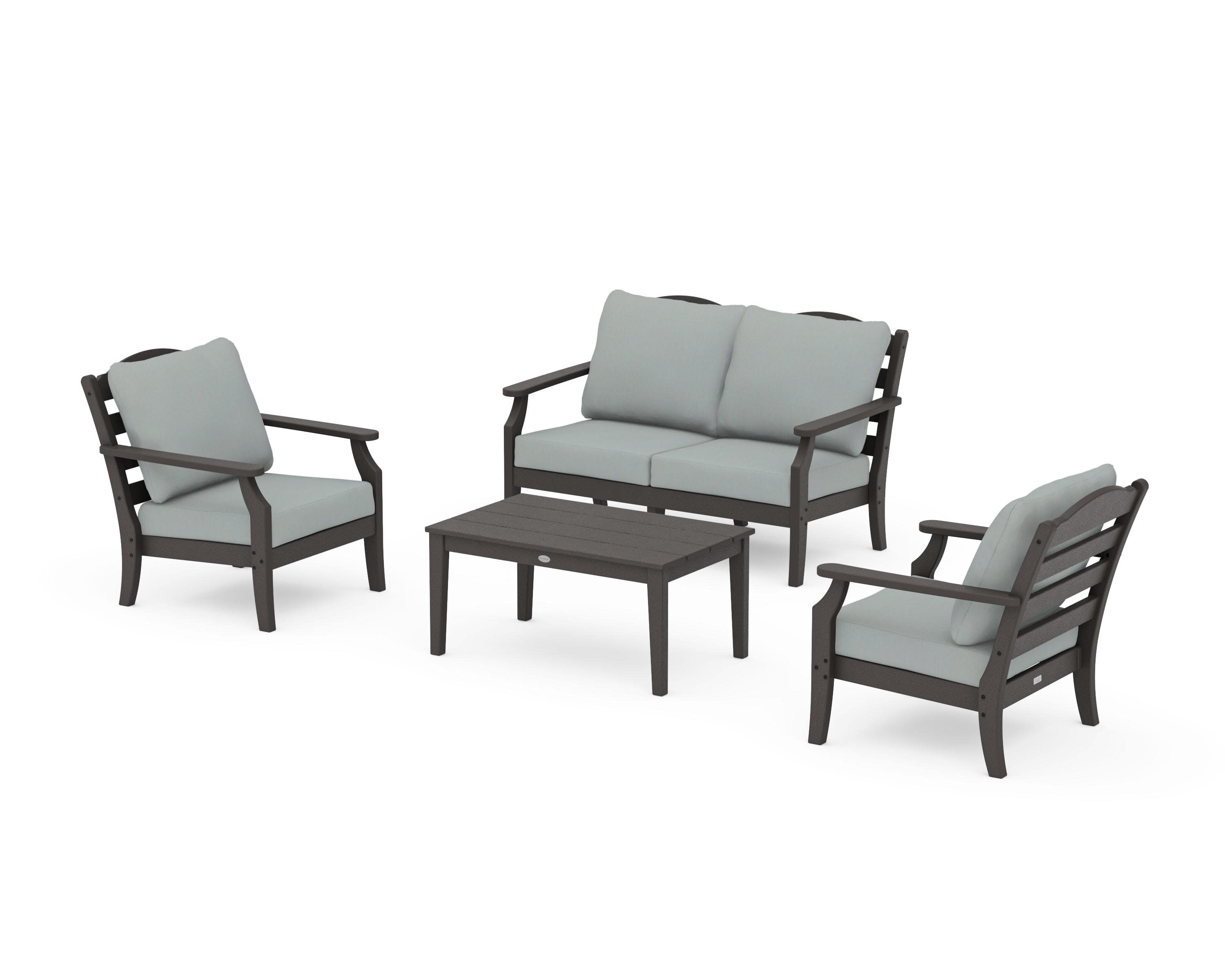 Savannah 4-Piece Deep Seating Set with Loveseat in Vintage Coffee / Spa