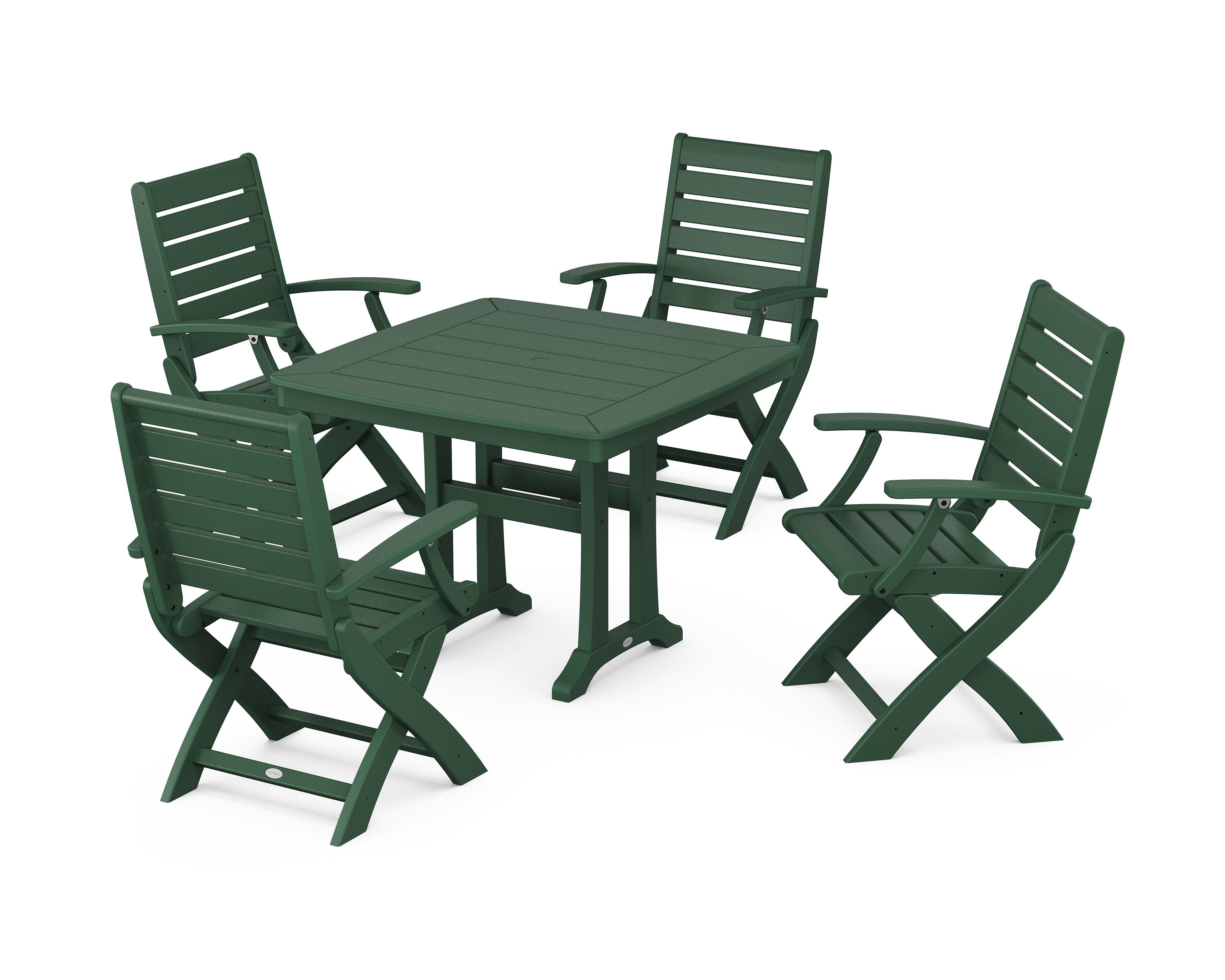 Signature Folding Chair 5-Piece Dining Set with Trestle Legs in Green