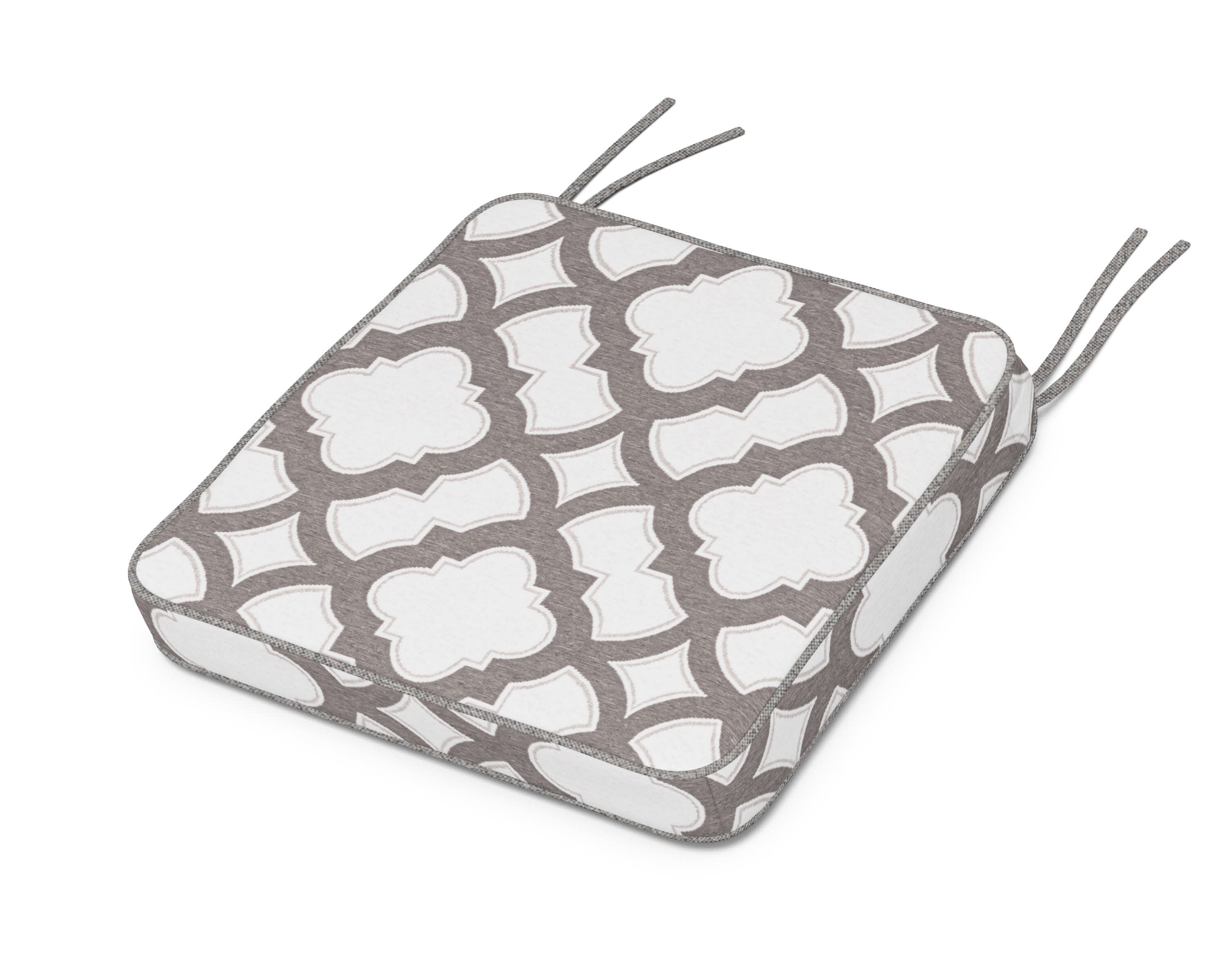 Chinoiserie Side Chair Seat Cushion in Trellis Grey Mist