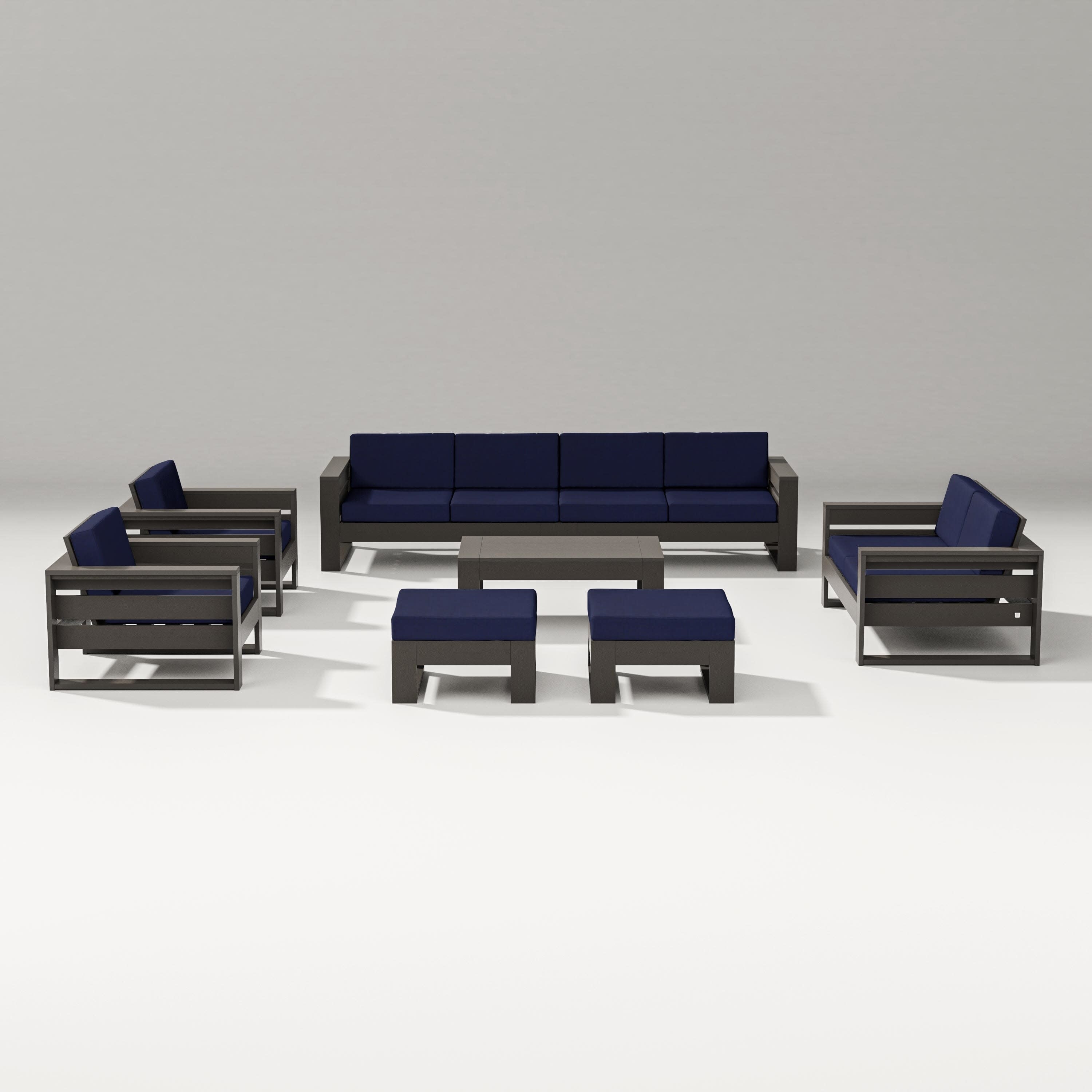 Latitude 8-Piece Lounge Sofa Set in Vintage Coffee / Navy