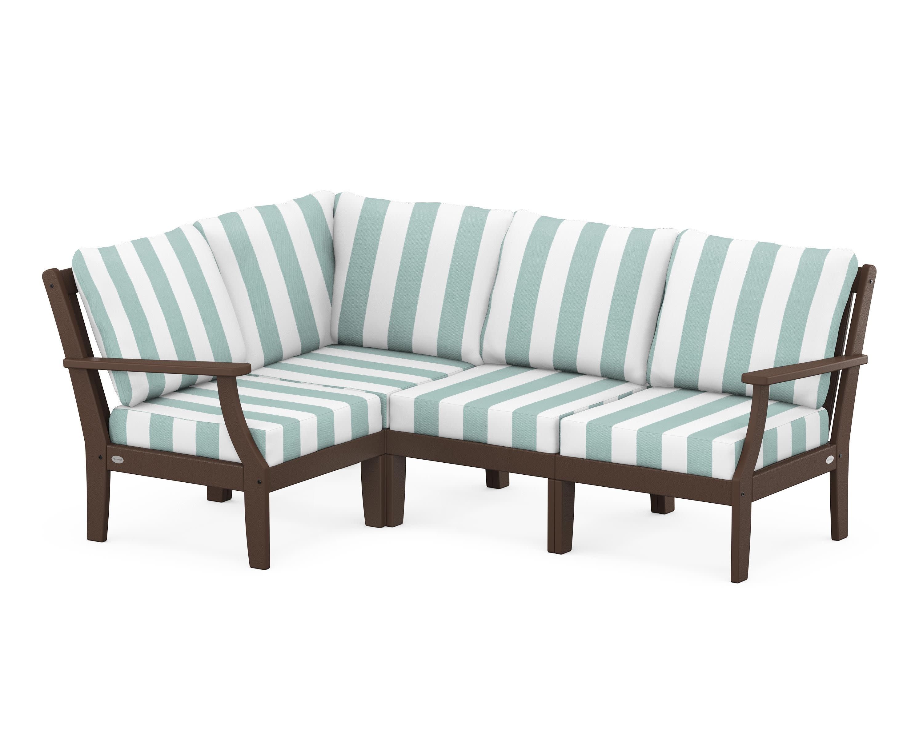 Braxton Modular 4-Piece Deep Seating Set in Mahogany / Cabana Stripe Glacier Spa
