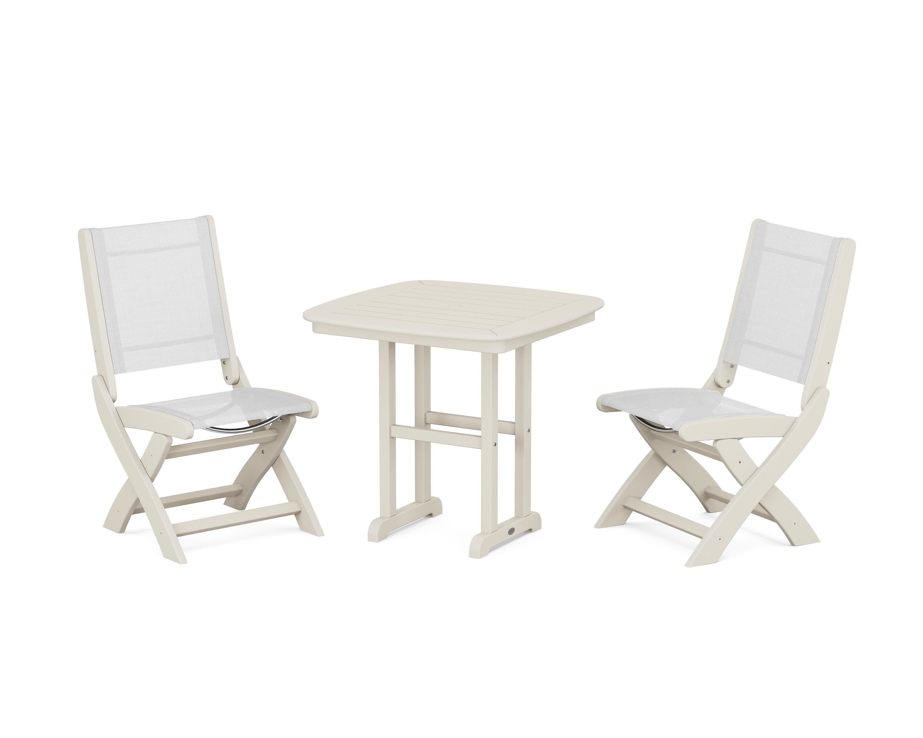 Coastal Folding Side Chair 3-Piece Dining Set in Sand / White Sling
