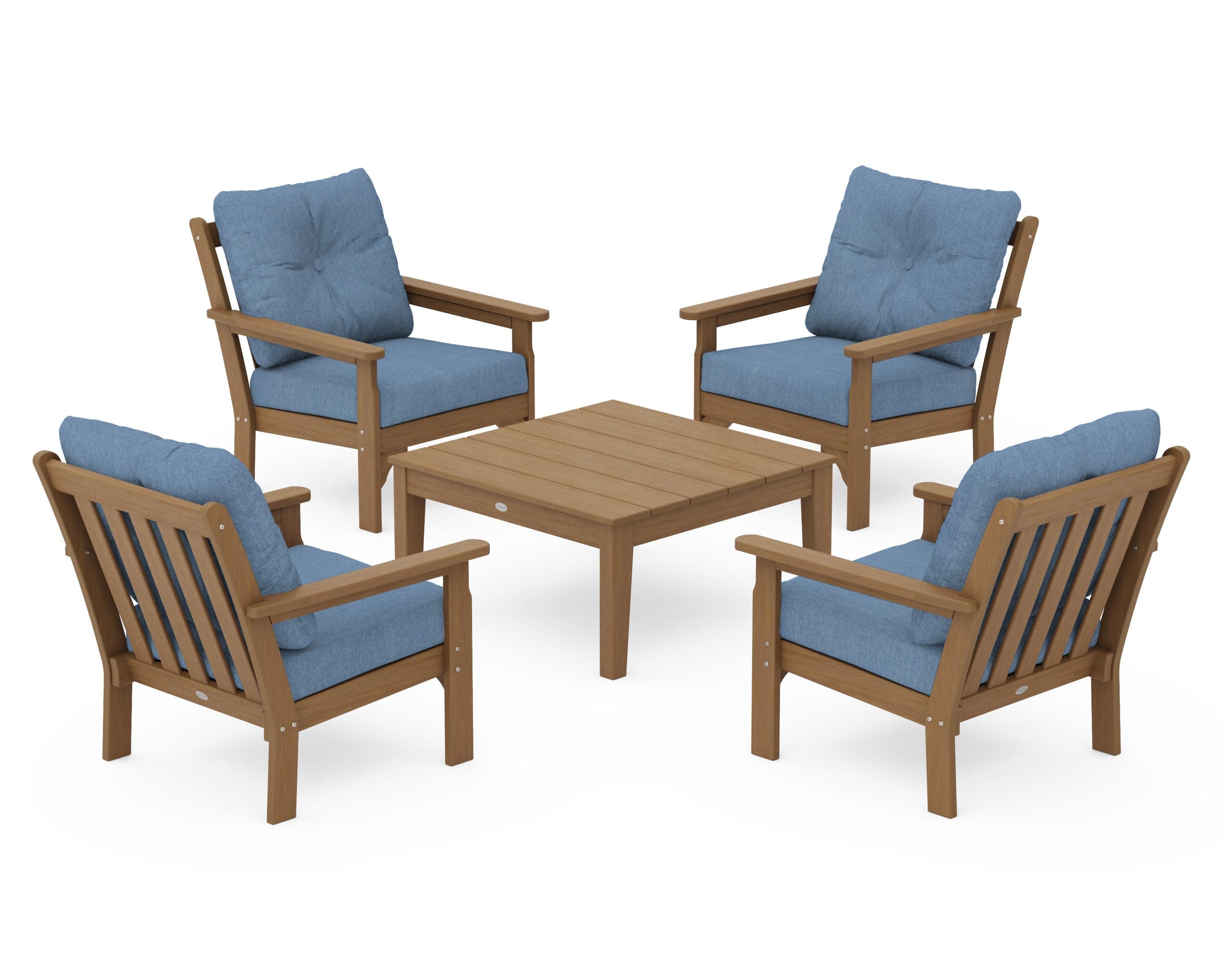 Vineyard 5-Piece Deep Seating Conversation Set in Natural / Sky Blue