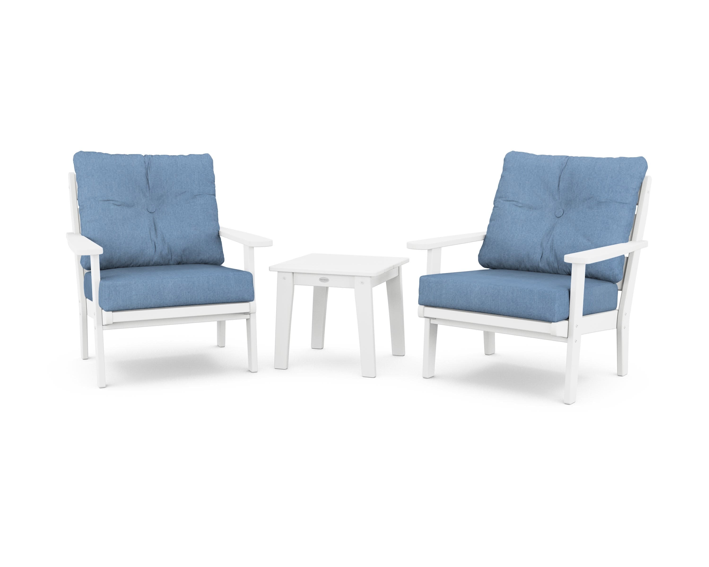Lakeside 3-Piece Deep Seating Chair Set in White / Sky Blue