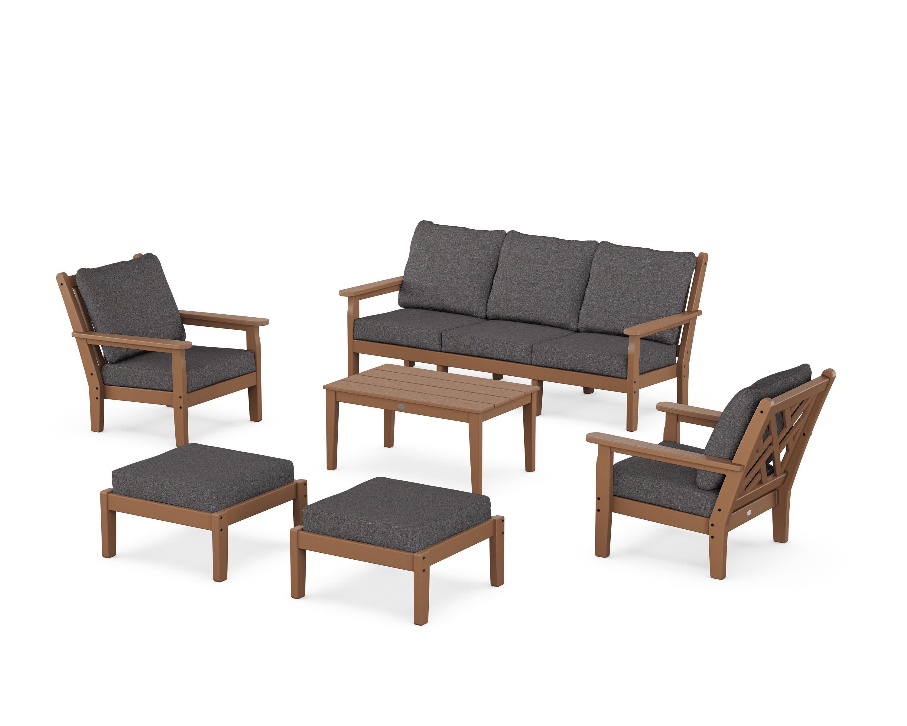 Chippendale 6-Piece Lounge Sofa Set in Teak / Ash Charcoal