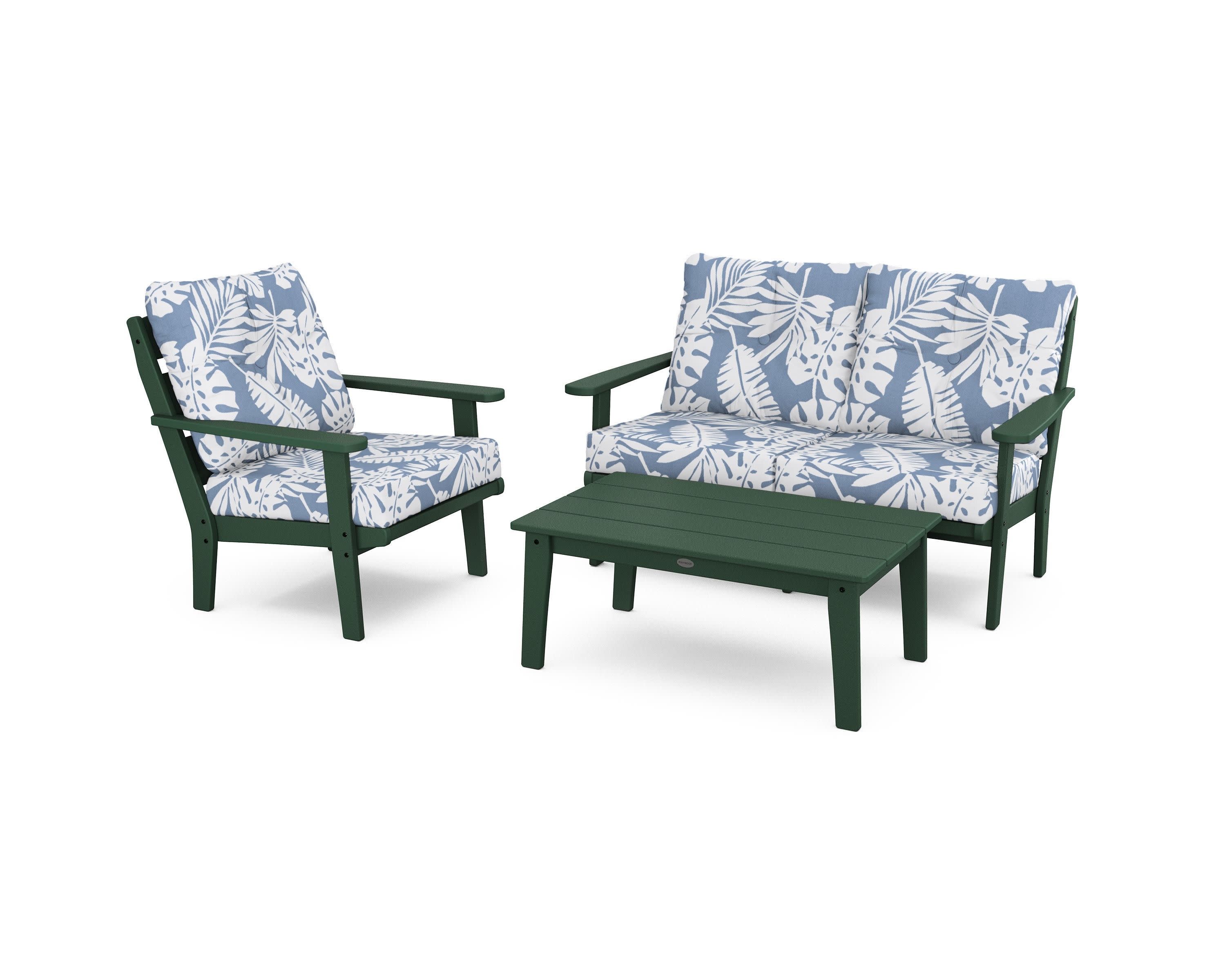 Lakeside 3-Piece Deep Seating Set in Green / Leaf Sky Blue