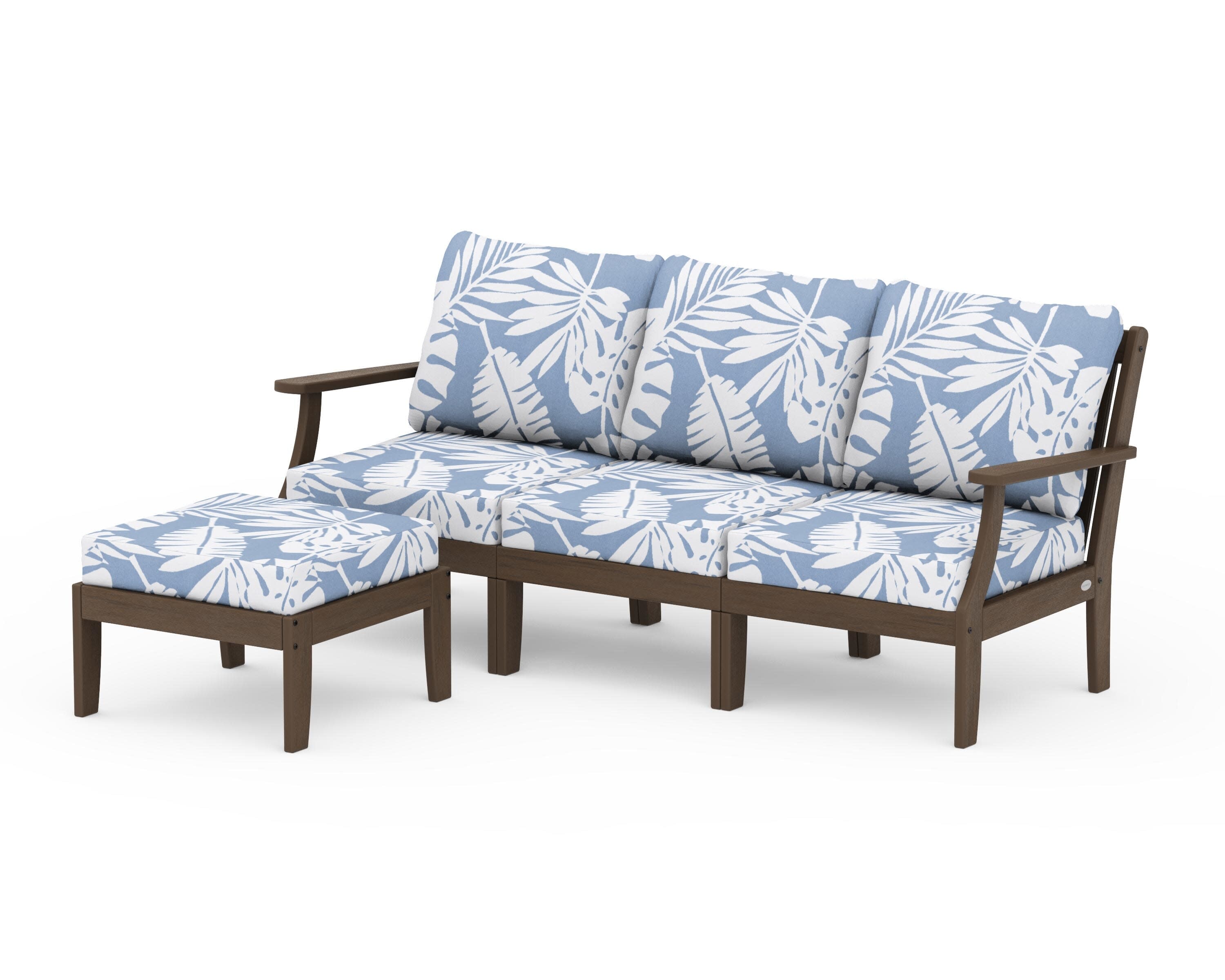 Braxton Modular 4-Piece Deep Seating Set with Ottoman in Kona / Leaf Sky Blue