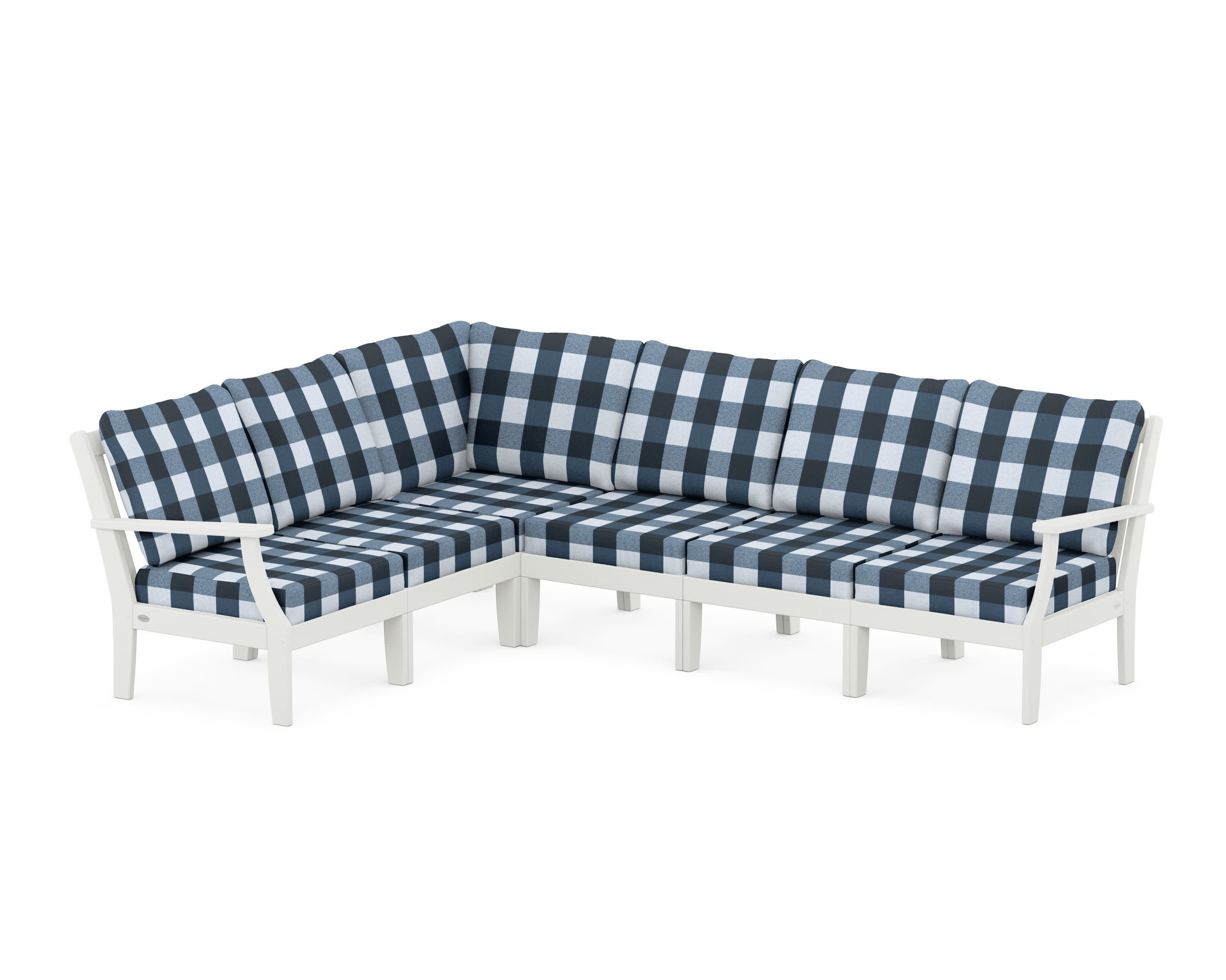 Braxton Modular 6-Piece Deep Seating Set in Vintage White / Buffalo Plaid Marine Indigo