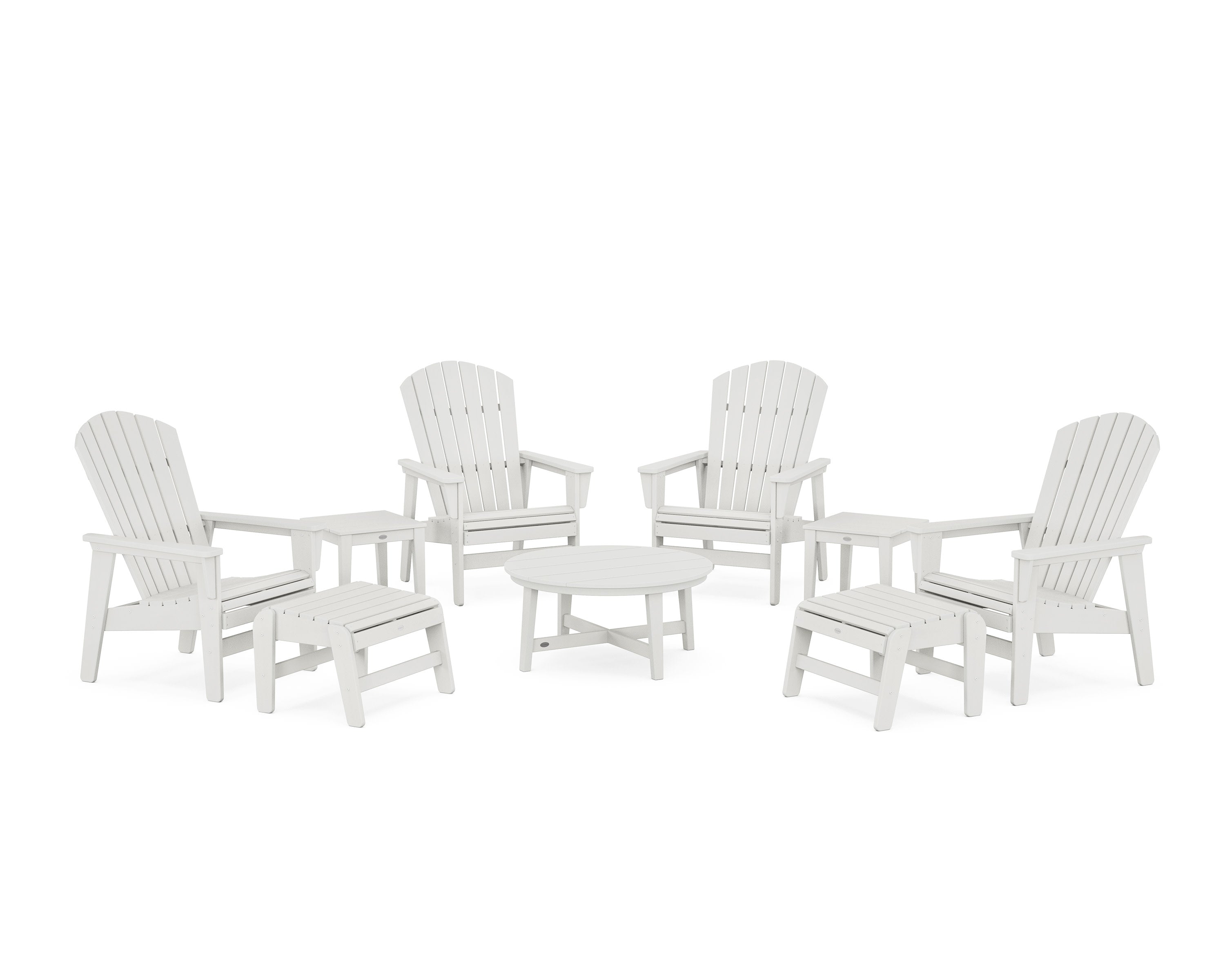 Nautical Grand Upright Adirondack 9-Piece Conversation Set in Vintage White