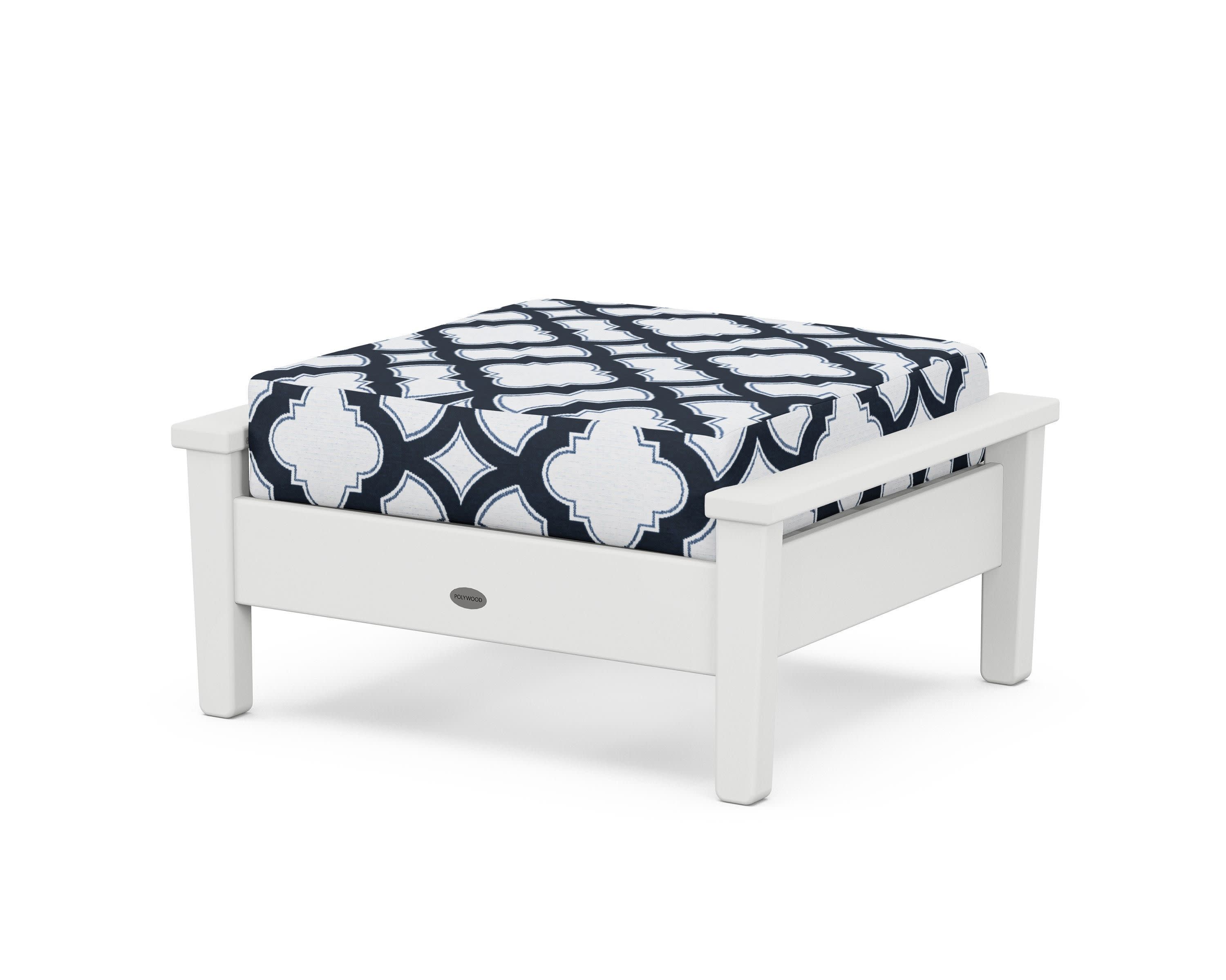 Prescott Deep Seating Ottoman in White / Trellis Marine Indigo