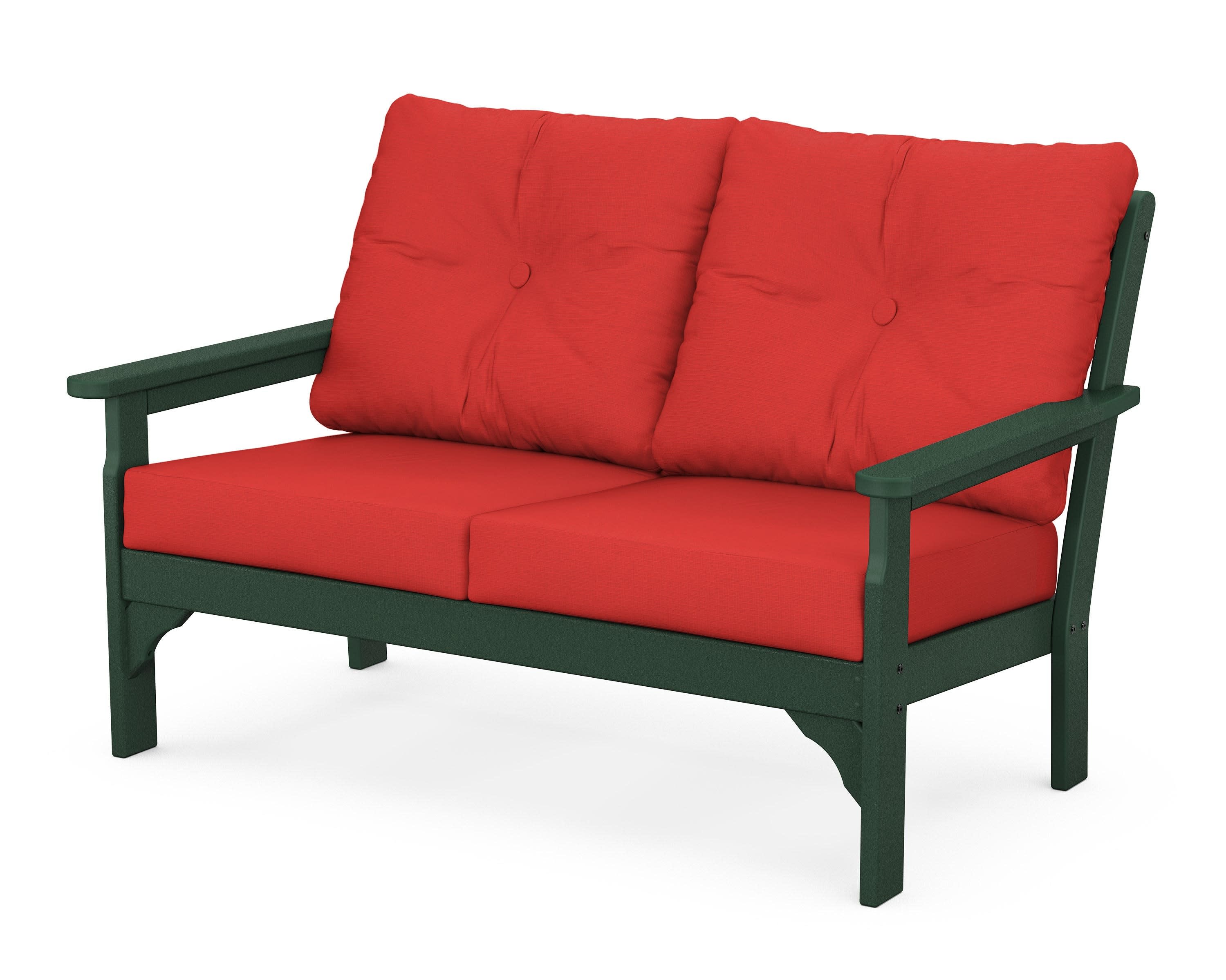Vineyard Deep Seating Loveseat in Green / Crimson Linen