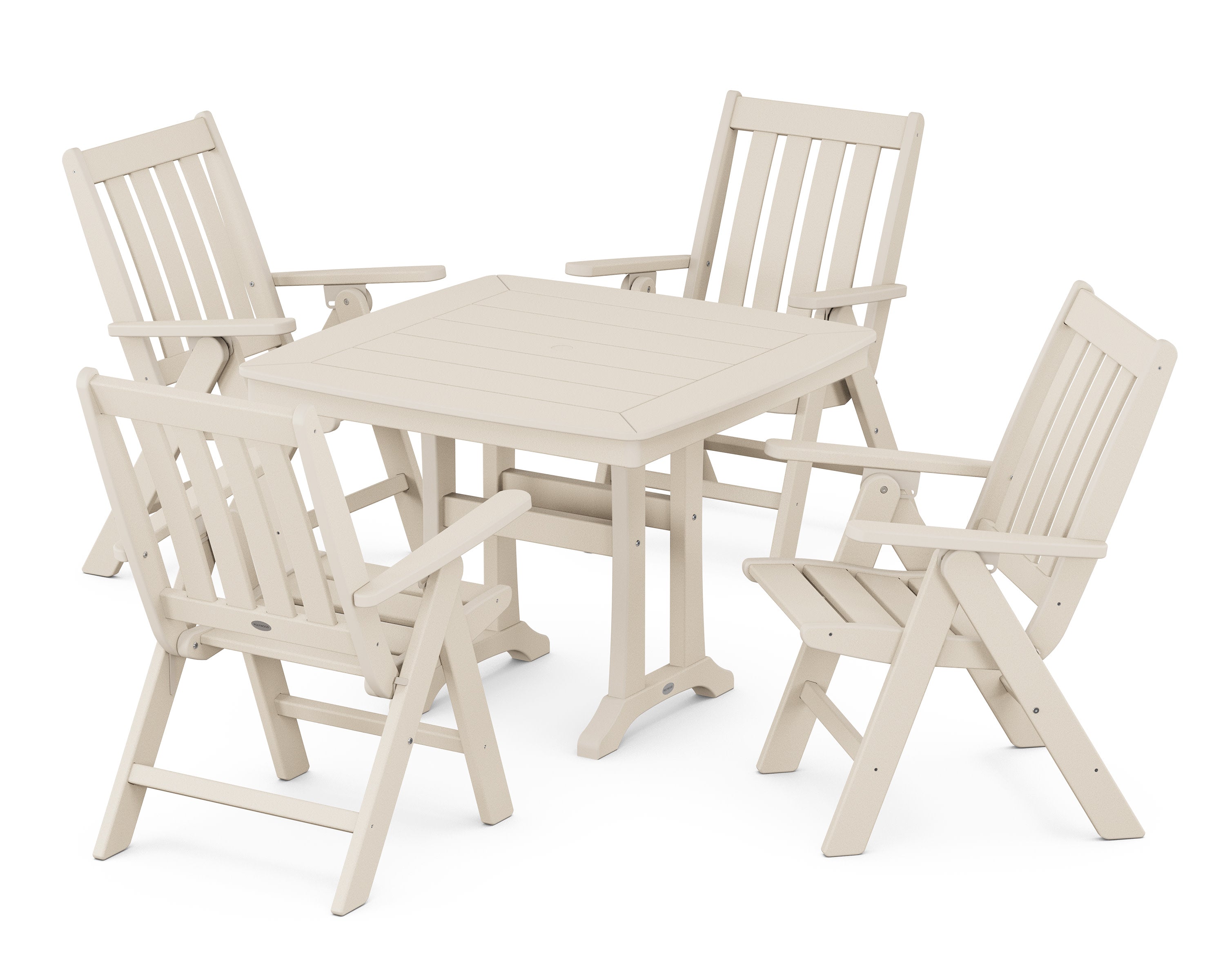 Vineyard Folding 5-Piece Dining Set with Trestle Legs in Sand