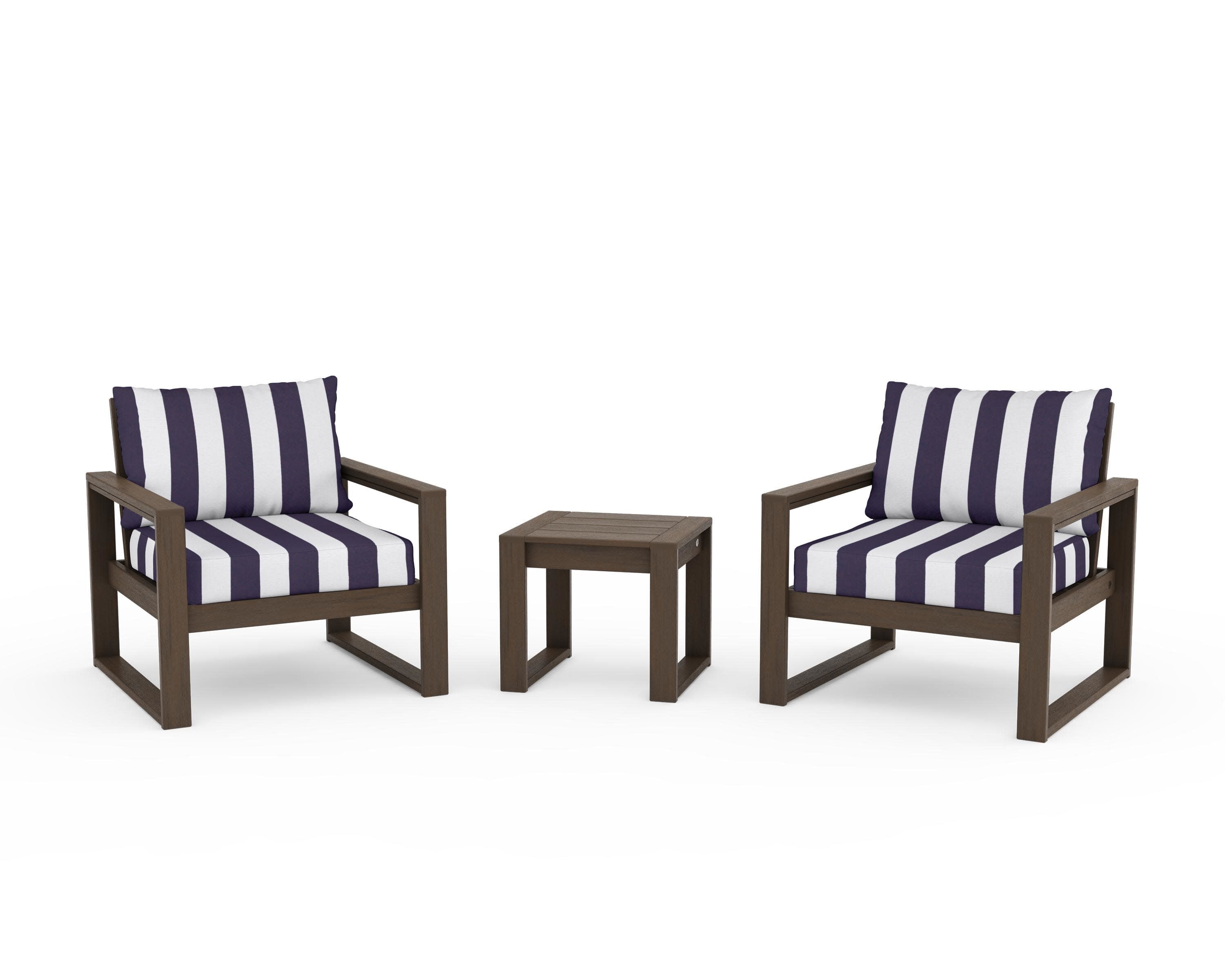 EDGE Sectional 3-Piece Deep Seating Set in Kona / Cabana Stripe Navy