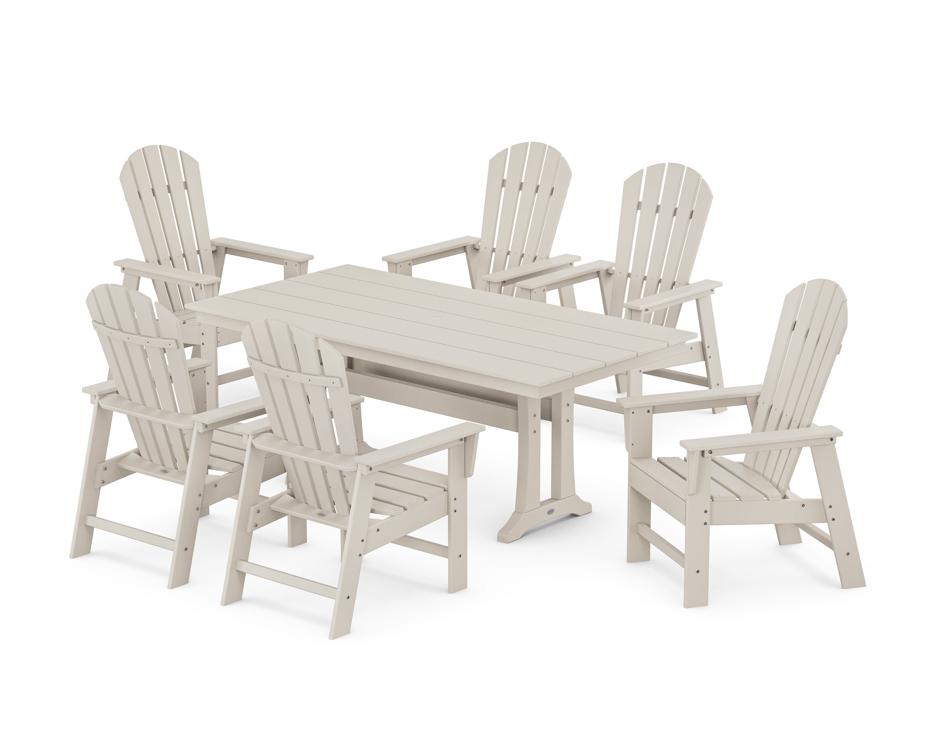 South Beach 7-Piece Farmhouse Dining Set with Trestle Legs in Sand