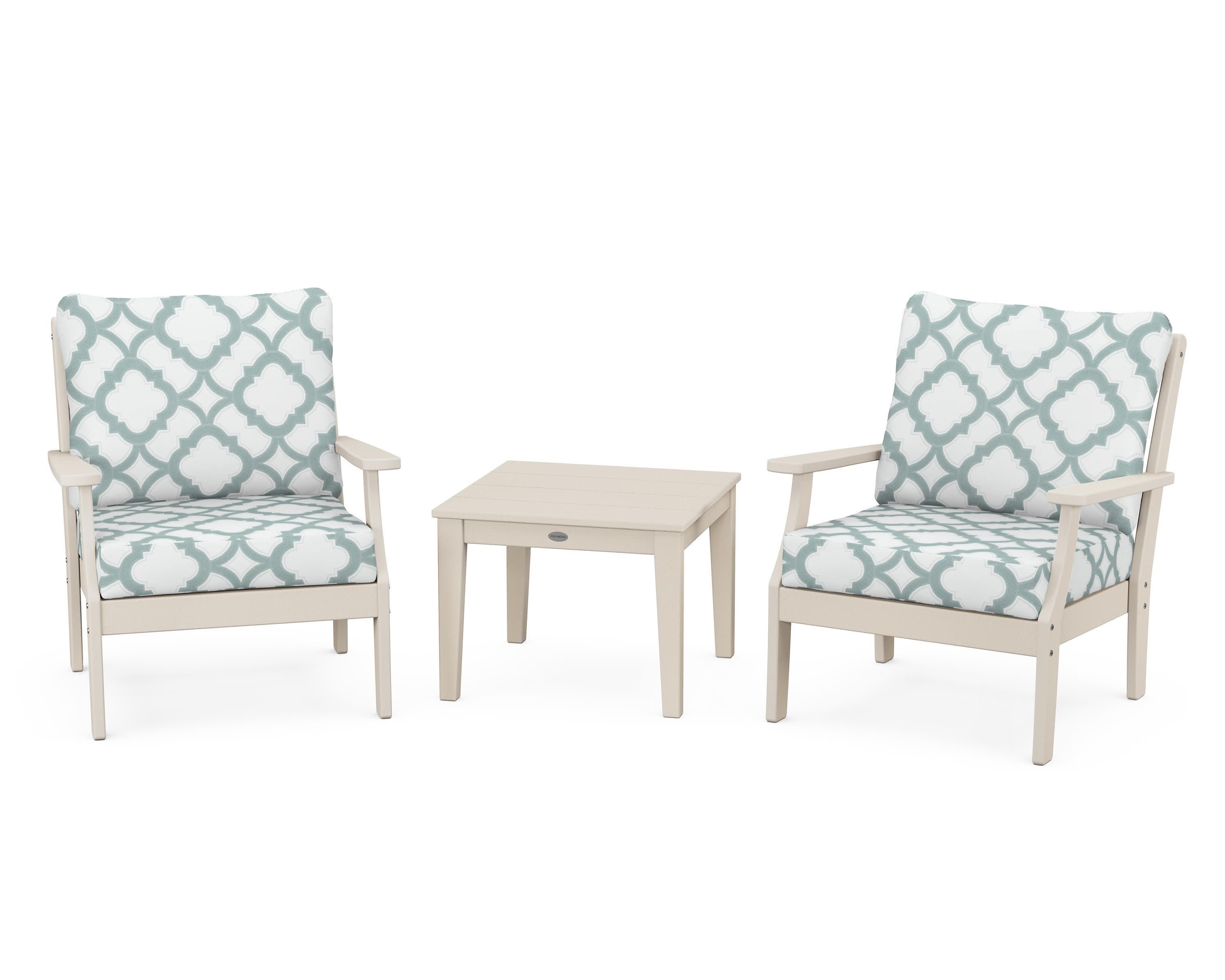 Braxton 3-Piece Deep Seating Set in Sand / Trellis Glacier Spa
