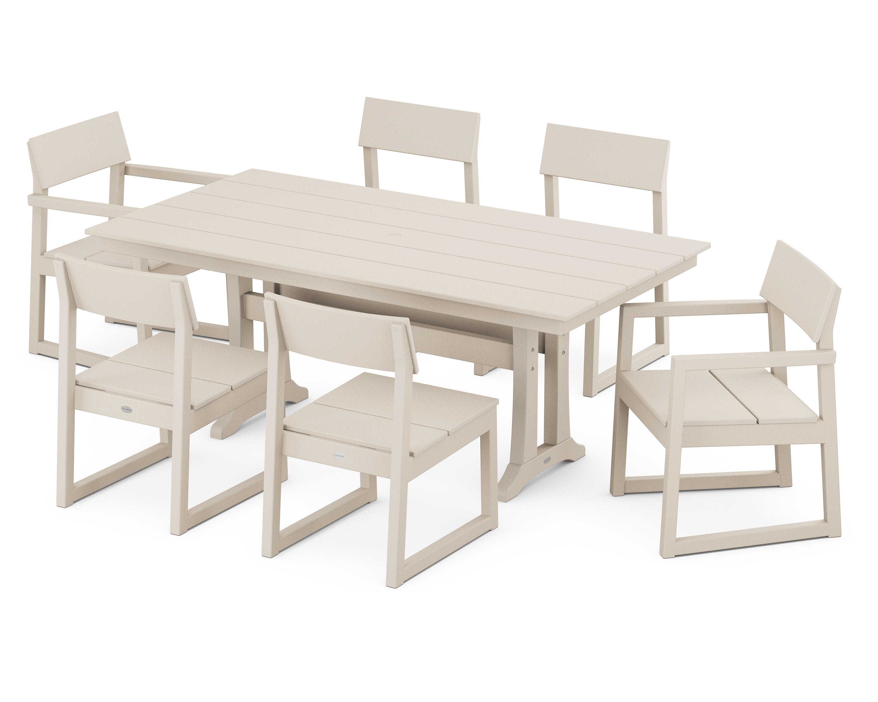 EDGE 7-Piece Farmhouse Trestle Dining Set in Sand