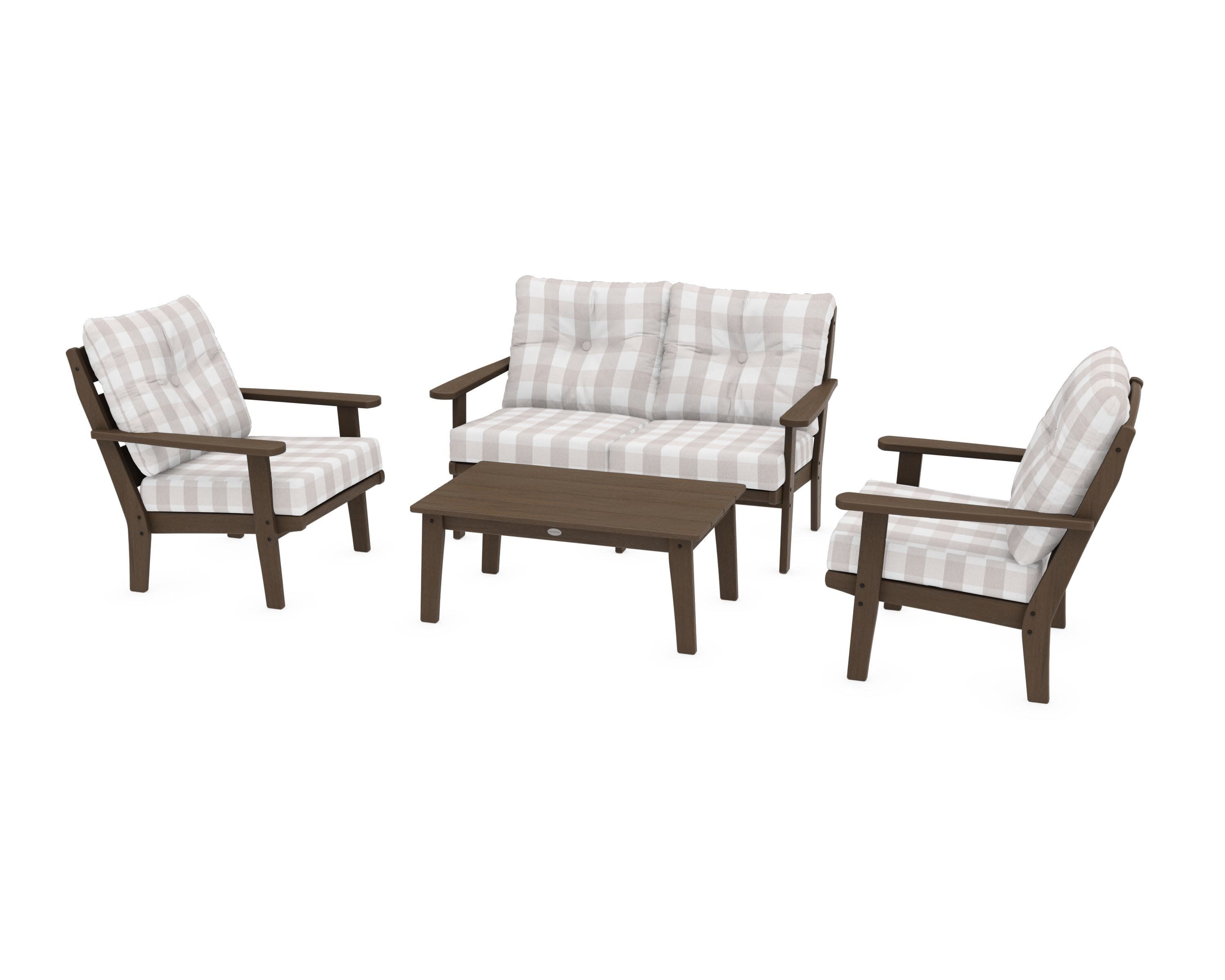 Lakeside 4-Piece Deep Seating Set in Kona / Buffalo Plaid Dune Burlap