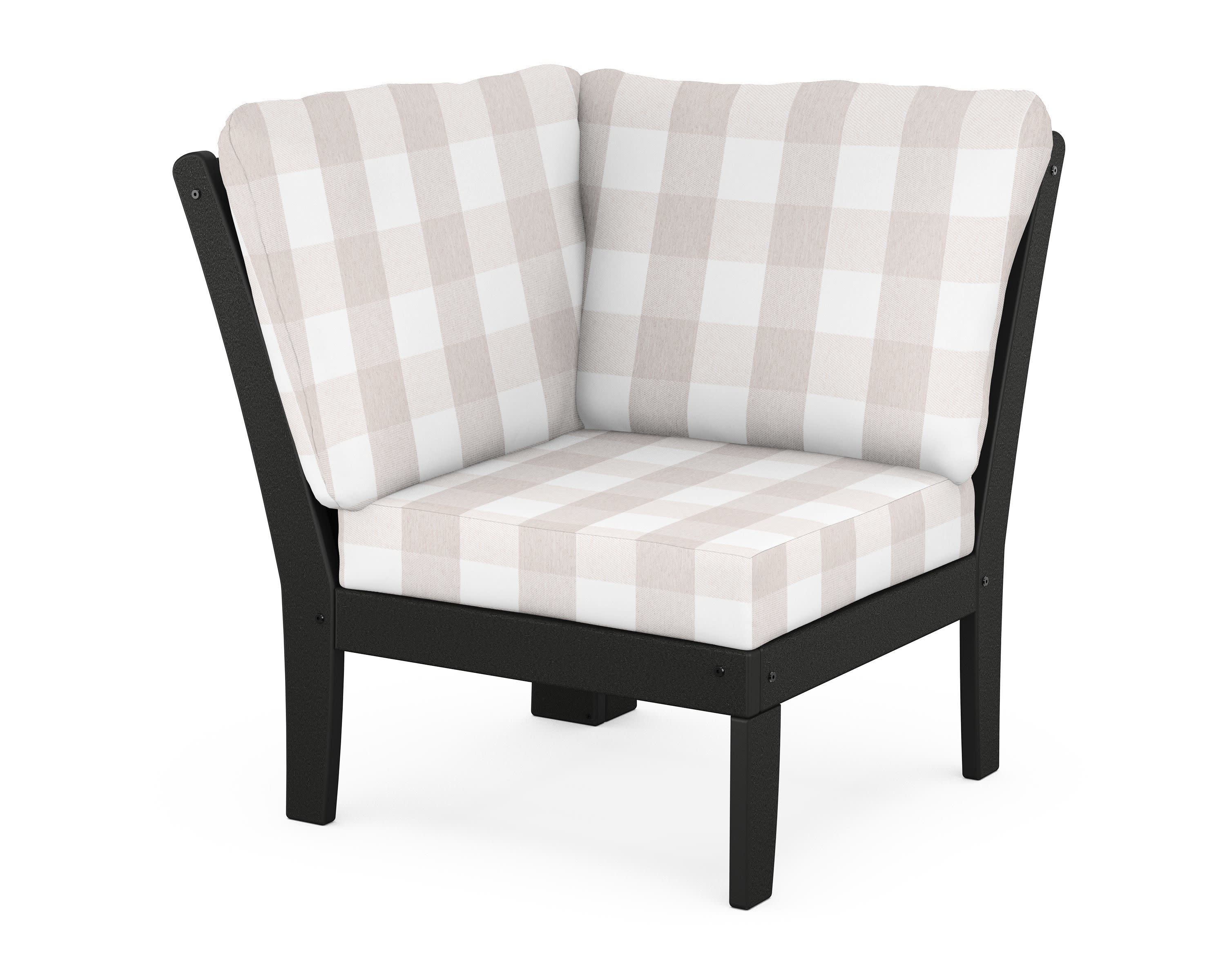 Braxton Modular Corner Chair in Black / Buffalo Plaid Dune Burlap