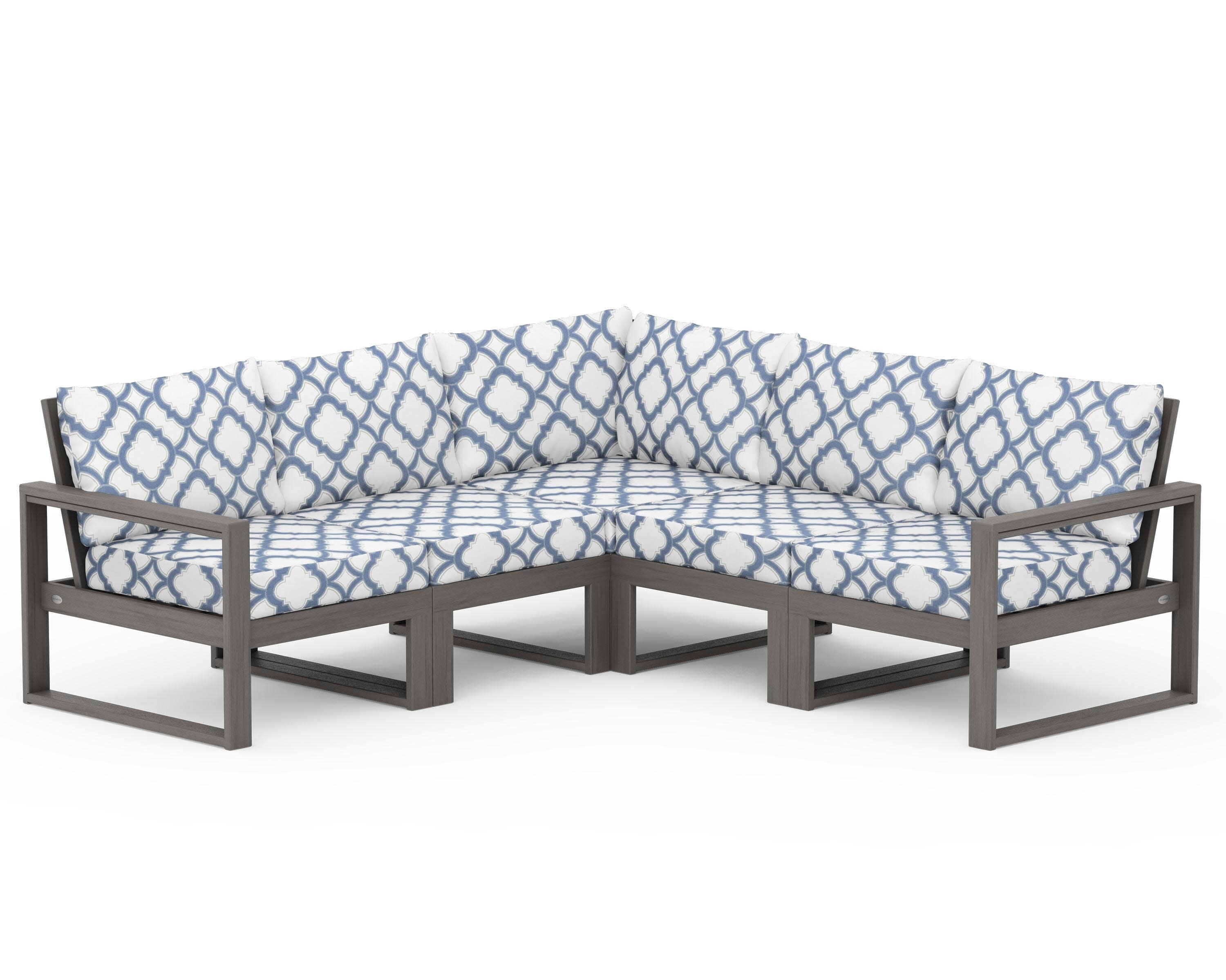 EDGE 5-Piece Modular Deep Seating Set in Driftwood / Trellis Sky Blue