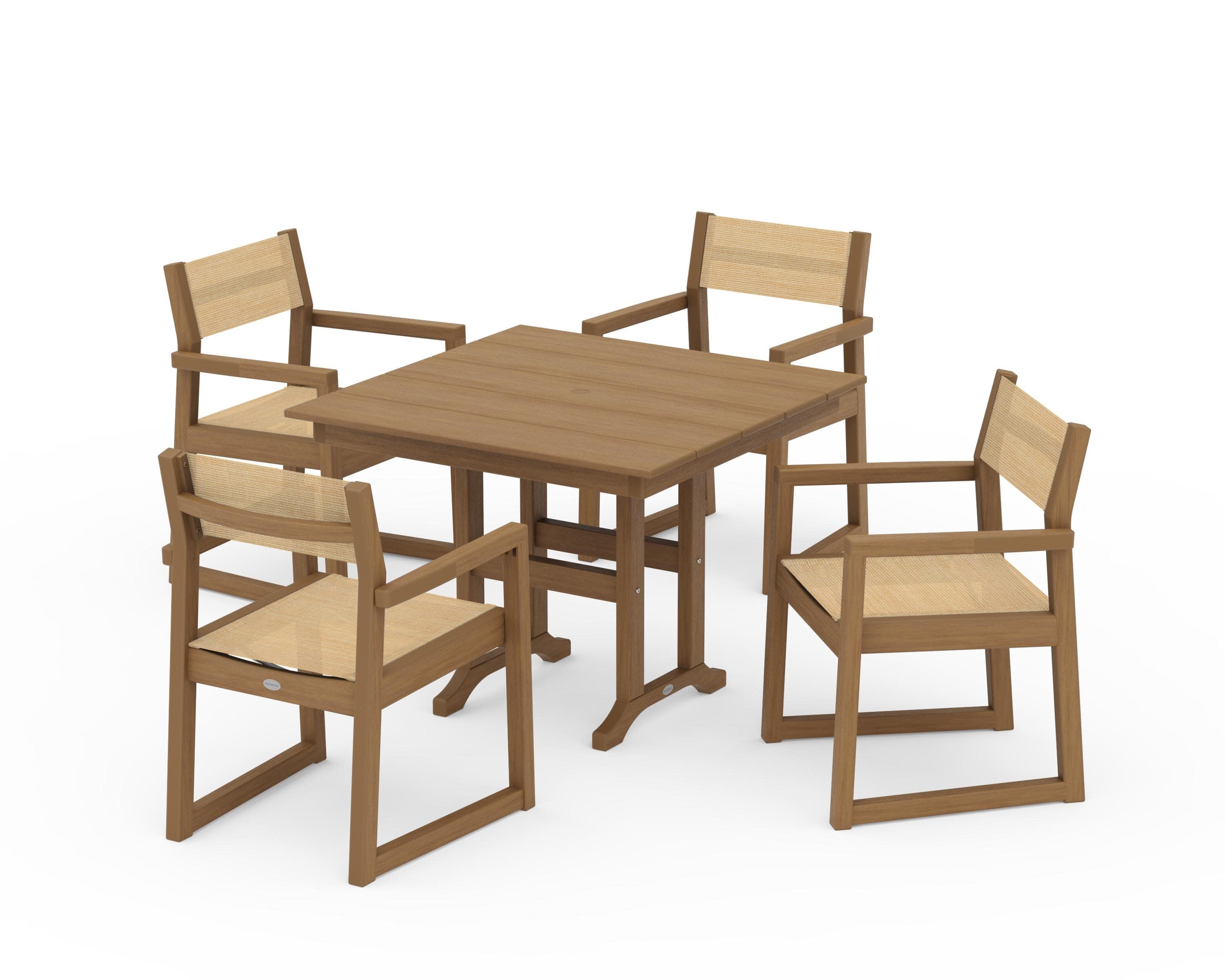 EDGE Sling Arm Chair 5-Piece Farmhouse Dining Set in Natural / Dupioni Apricot Sling