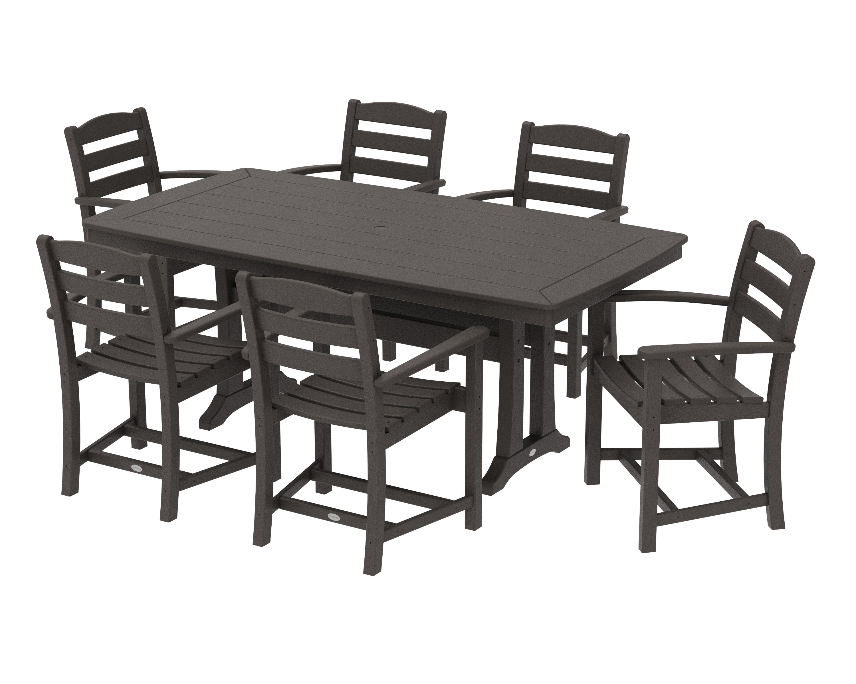 La Casa Caf 7-Piece Arm Chair Dining Set with Trestle Legs in Vintage Coffee