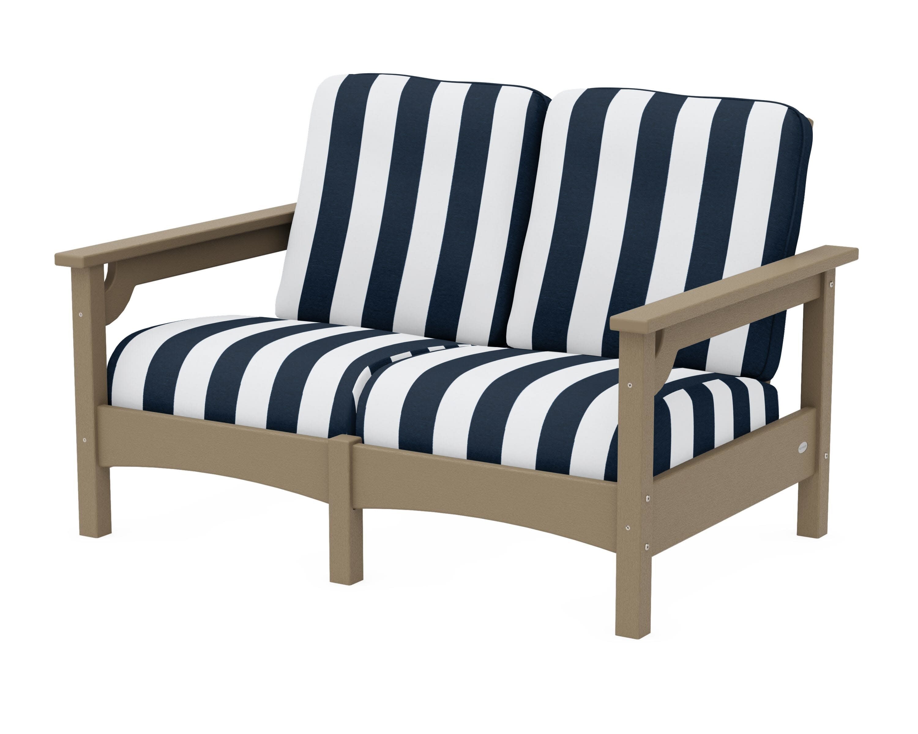 Club Loveseat in Vintage Sahara / Cabana Stripe Marine Indigo