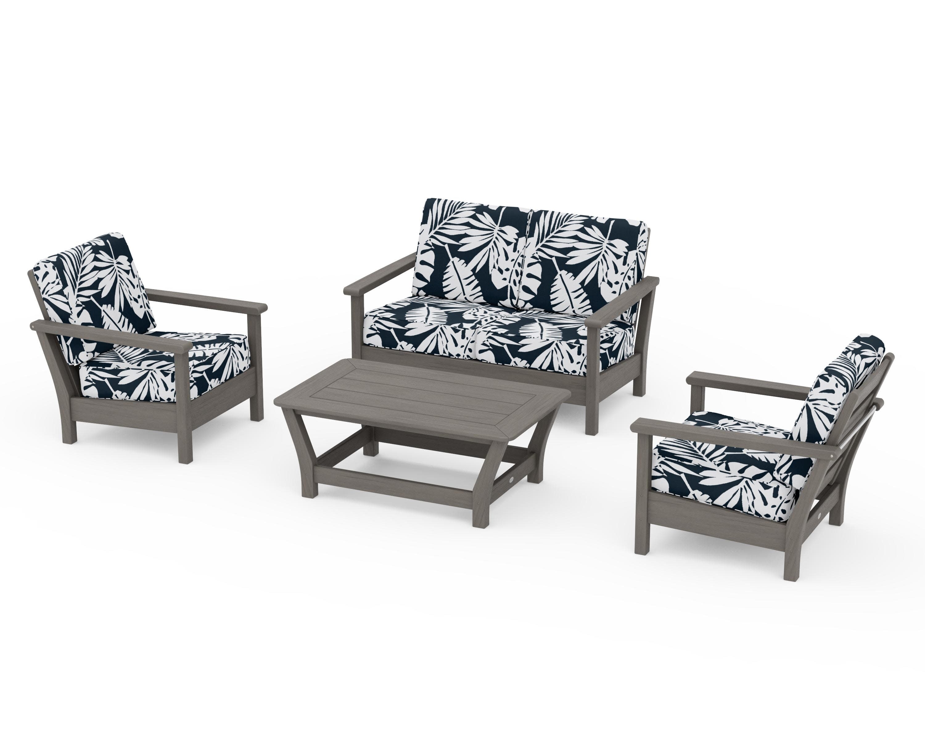 Harbour 4-Piece Deep Seating Set in Driftwood / Leaf Marine Indigo