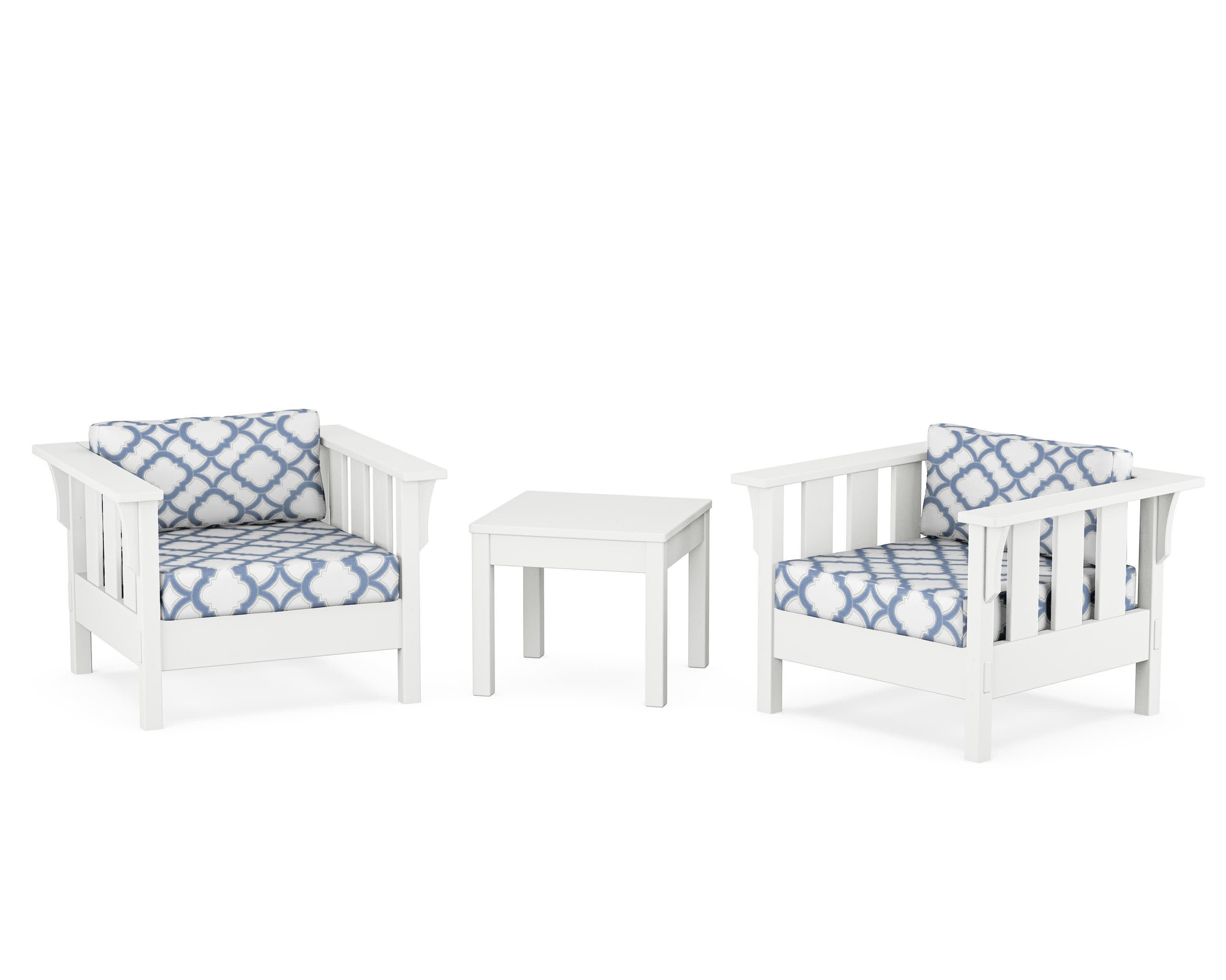 Acadia 3-Piece Deep Seating Set in White / Trellis Sky Blue