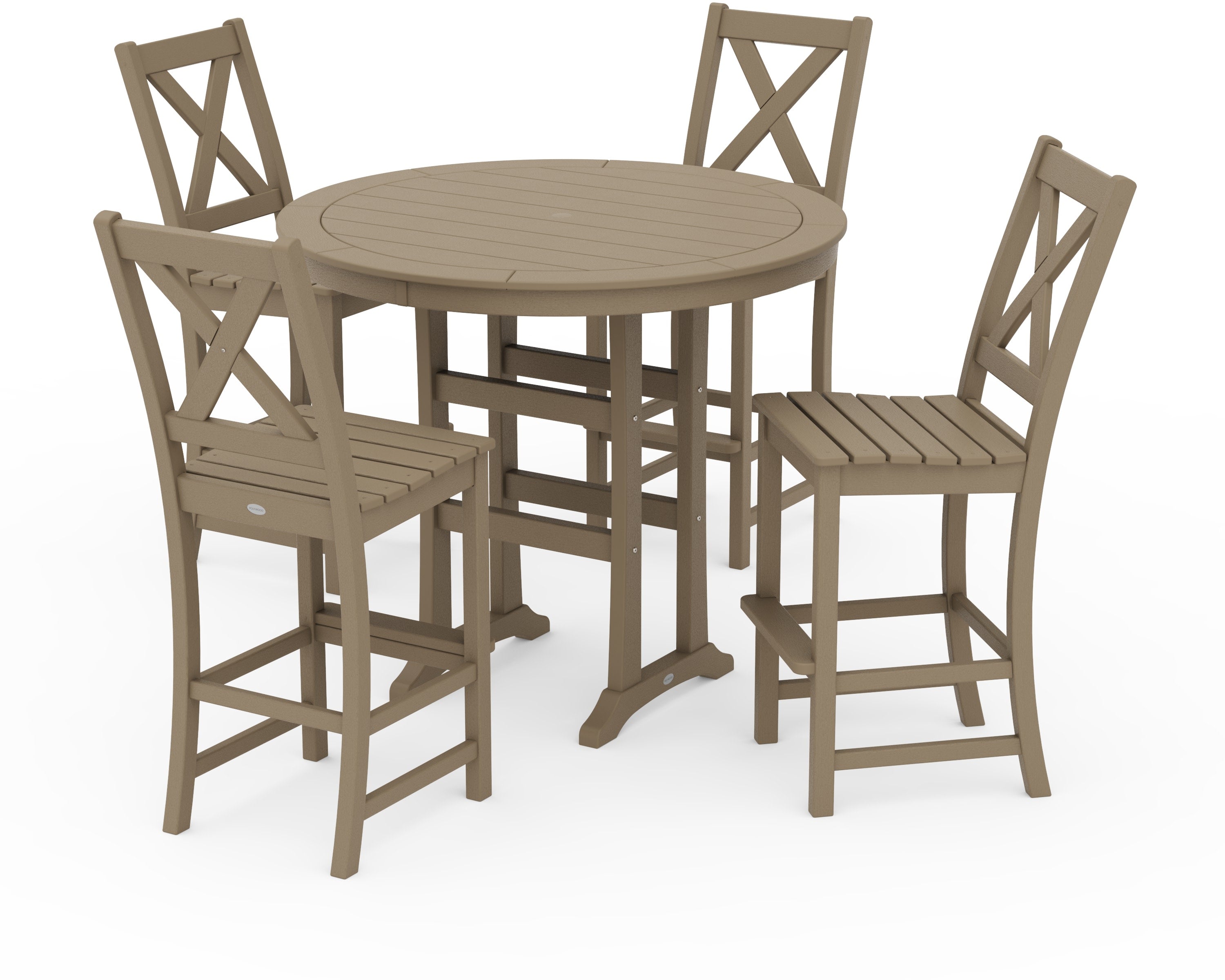 Braxton 5-Piece Nautical Trestle Arm Chair Bar Set in Vintage Sahara