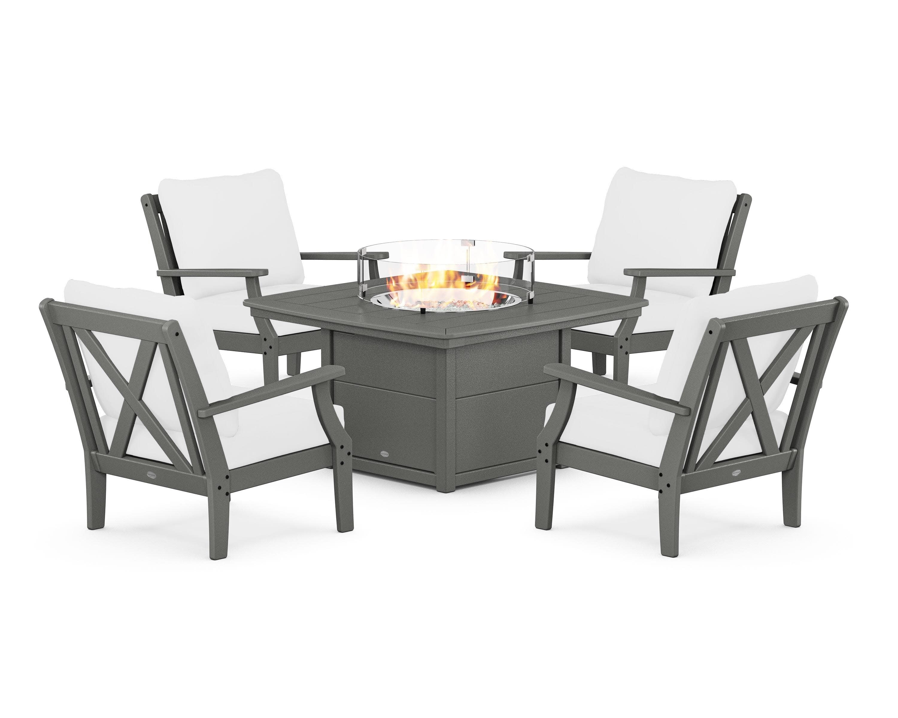 Braxton 5-Piece Deep Seating Conversation Set with Fire Pit Table in Slate Grey / Natural
