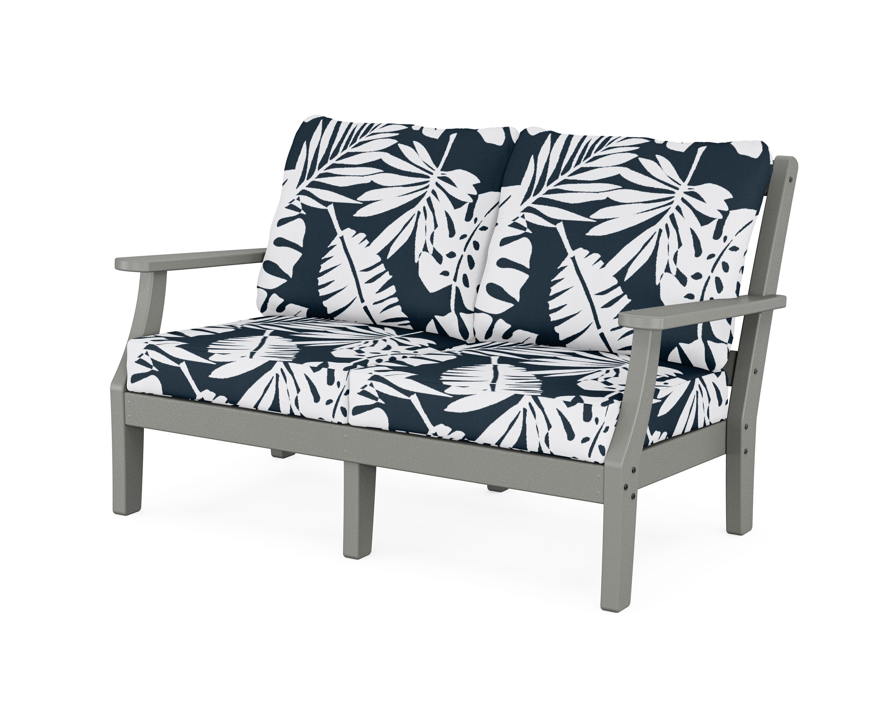 Chinoiserie Deep Seating Loveseat in Slate Grey / Leaf Marine Indigo